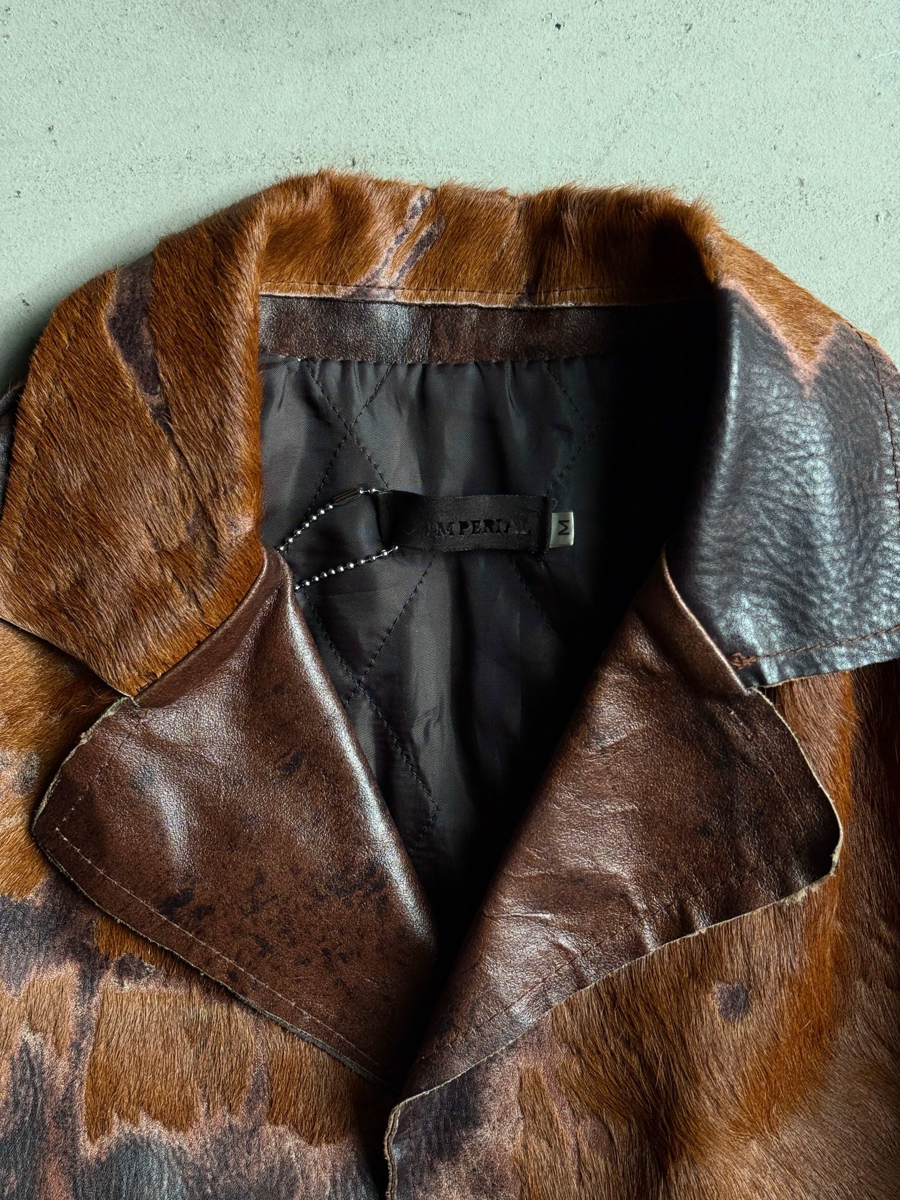 Vintage 2000s Imperial Cowhide Pony Hair Leather Coat Brown - M