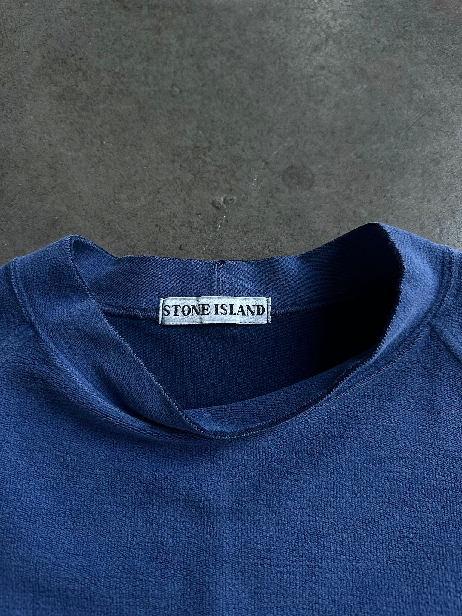 Vintage 1992 Embossed Stone Island Sweater Blue - L