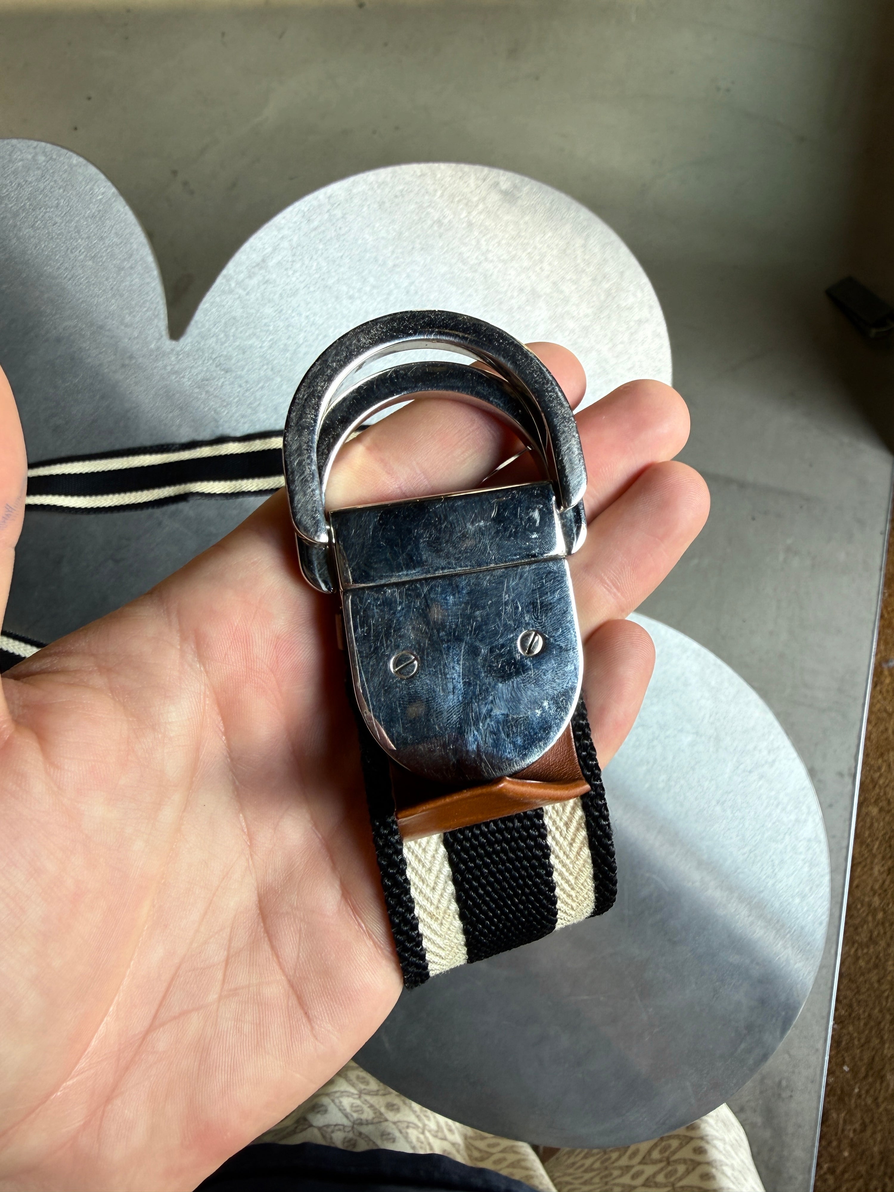 Gucci Striped Web Canvas Belt Black / Cream