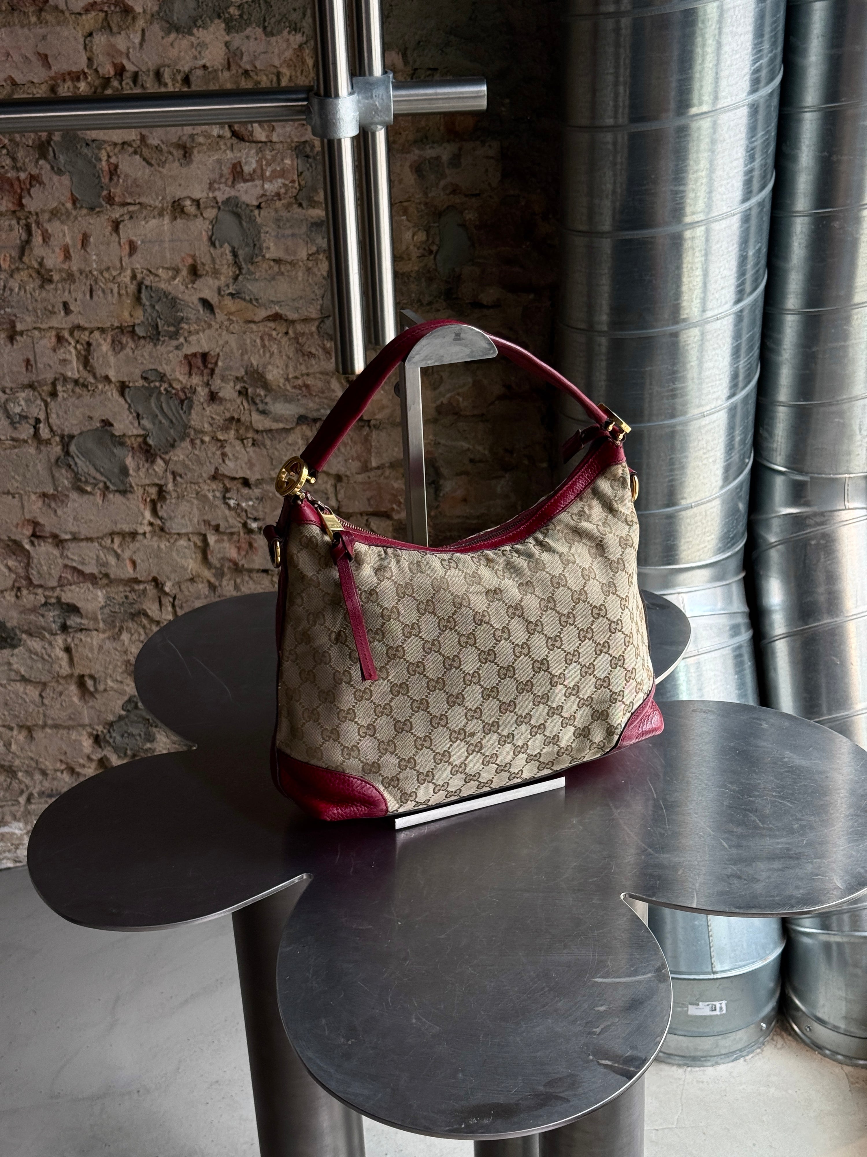 Vintage Small Gucci Hobo Bag Beige / Red