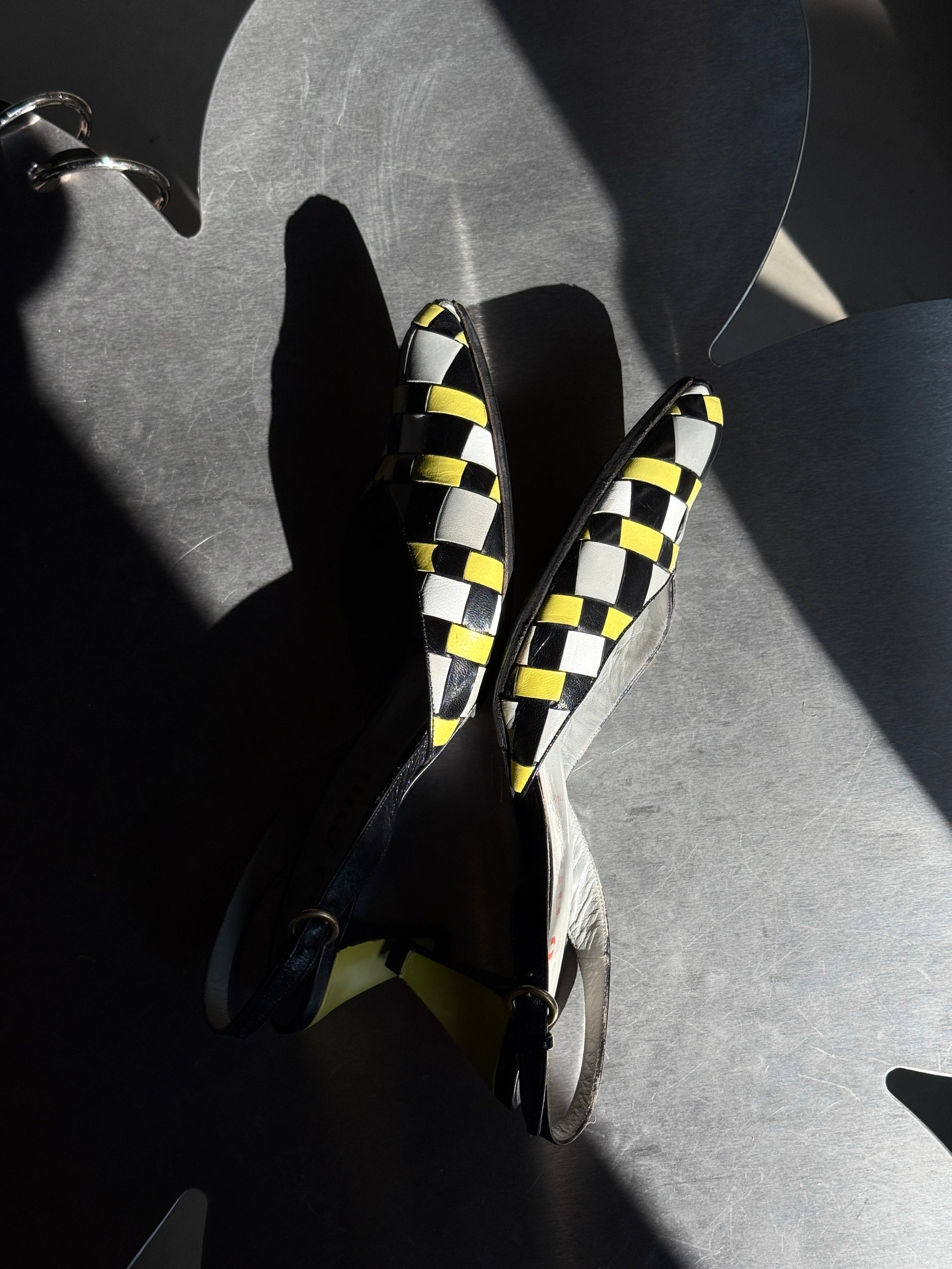 Vintage SS2001 Checkered Miu Miu Slingback Kitten Heels - EU 39.5