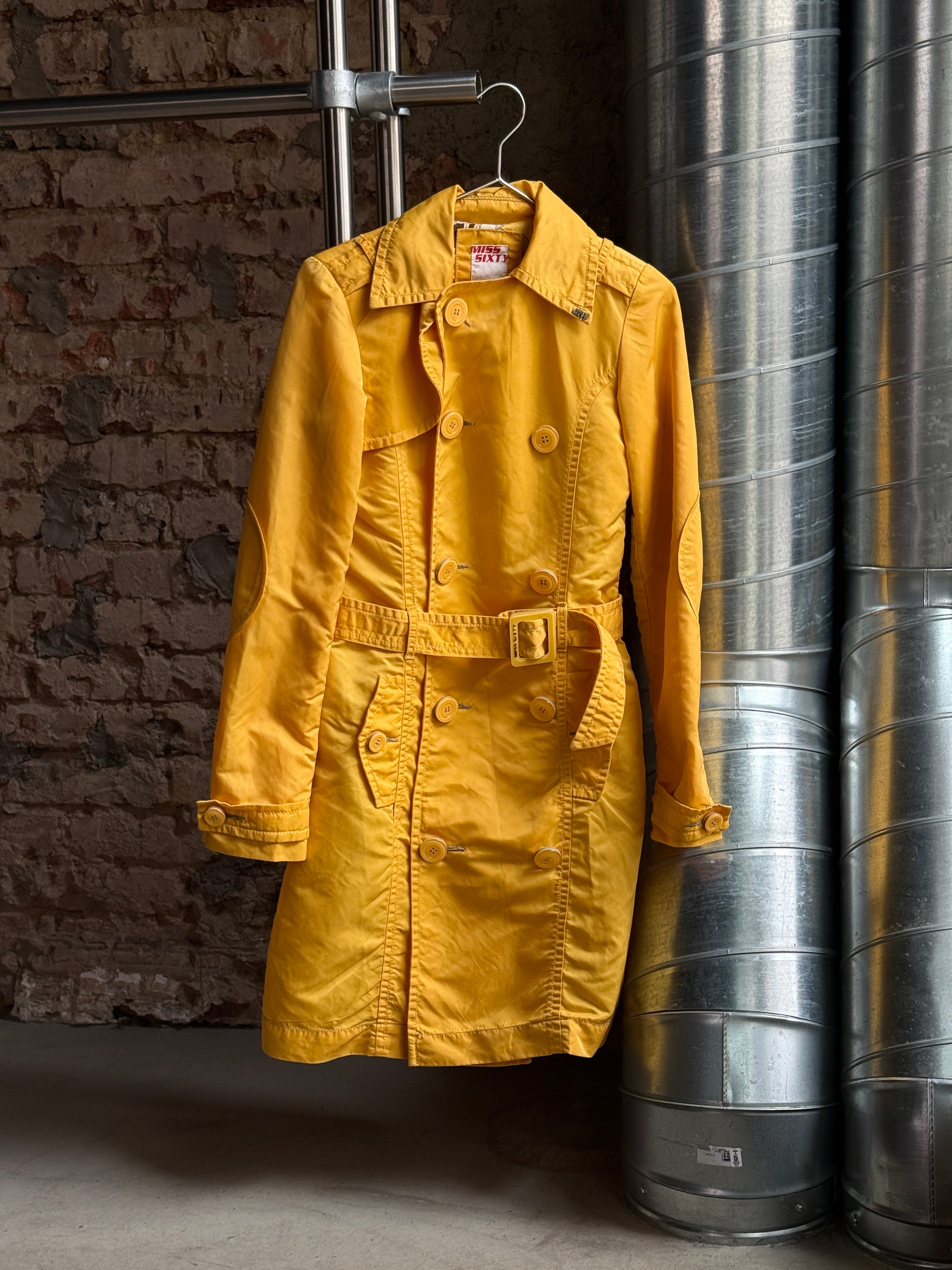 Vintage 2000s Miss Sixty Double Breasted Trench Coat Yellow - S