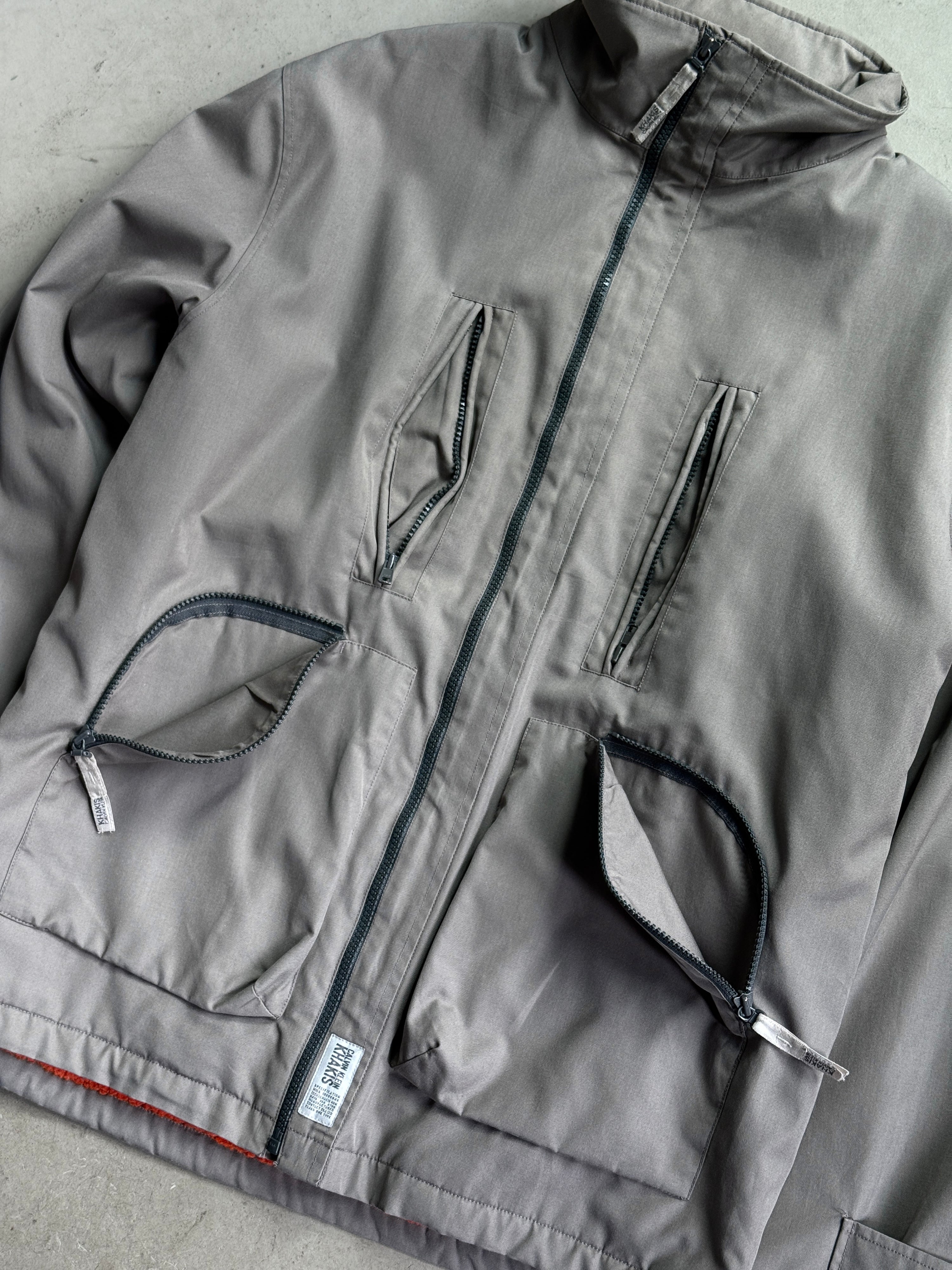 2000s Calvin Klein Fleece Lined Cargo Jacket Grey - L