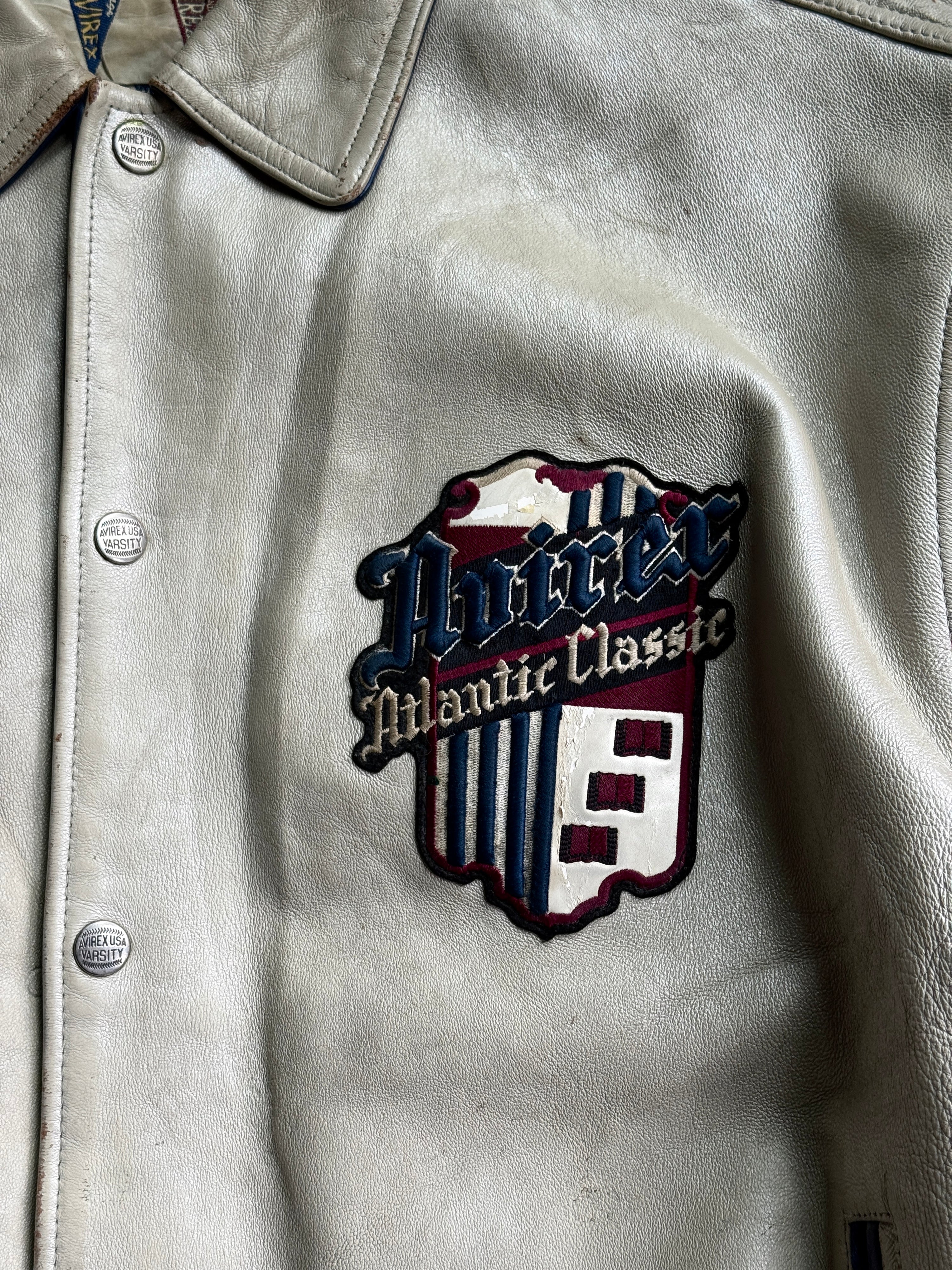 Vintage Avirex "University Club New York" Varsity Leather Jacket Cream - XXL