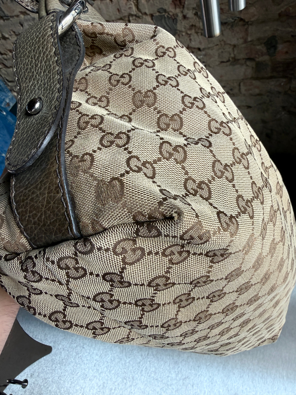 Vintage Gucci GG Bamboo Bar Large Shoulder Bag (Khaki Braided Strap)