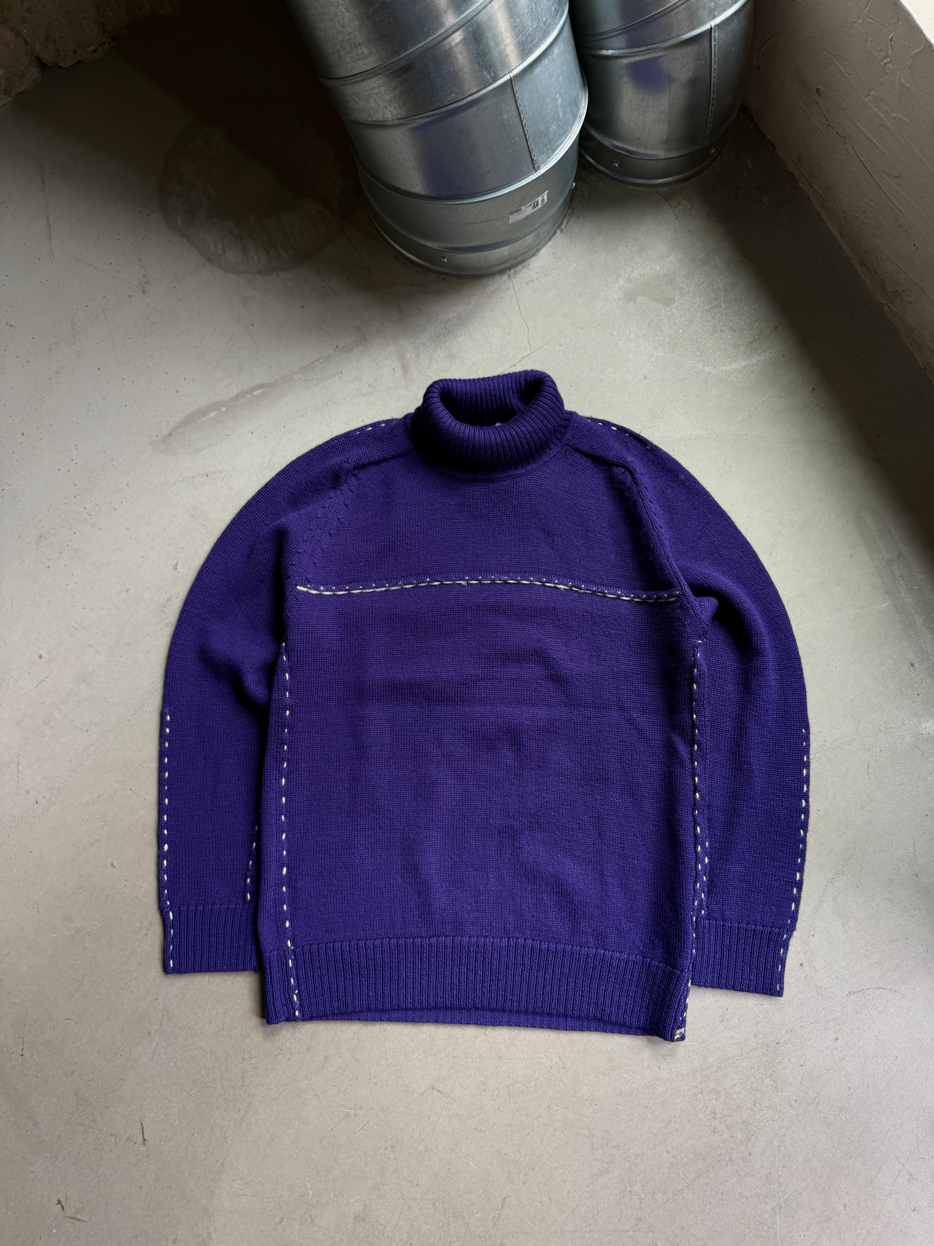 2000s Issey Miyake Men Contrast Stitch Wool Turtleneck Purple - M