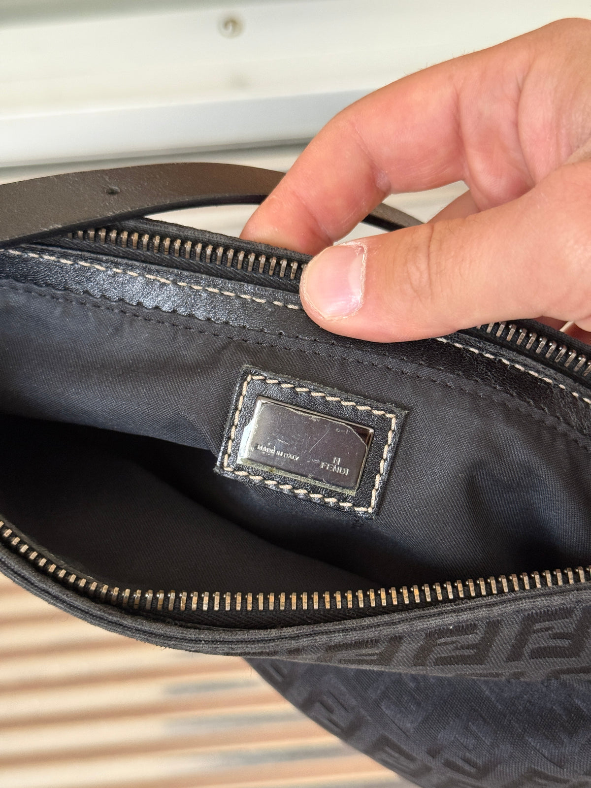 Vintage Fendi FF Zucchino Canvas Pochette Black Shoulder Bag
