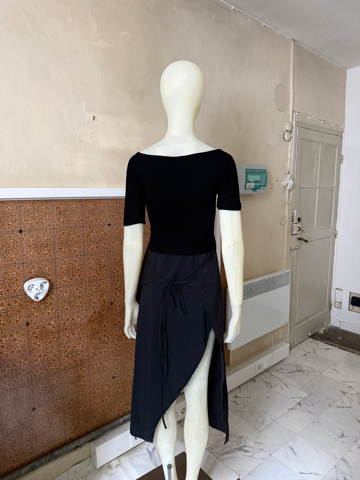 Vintage Cop Copine Asymetrical Black Patchwork Dress - S