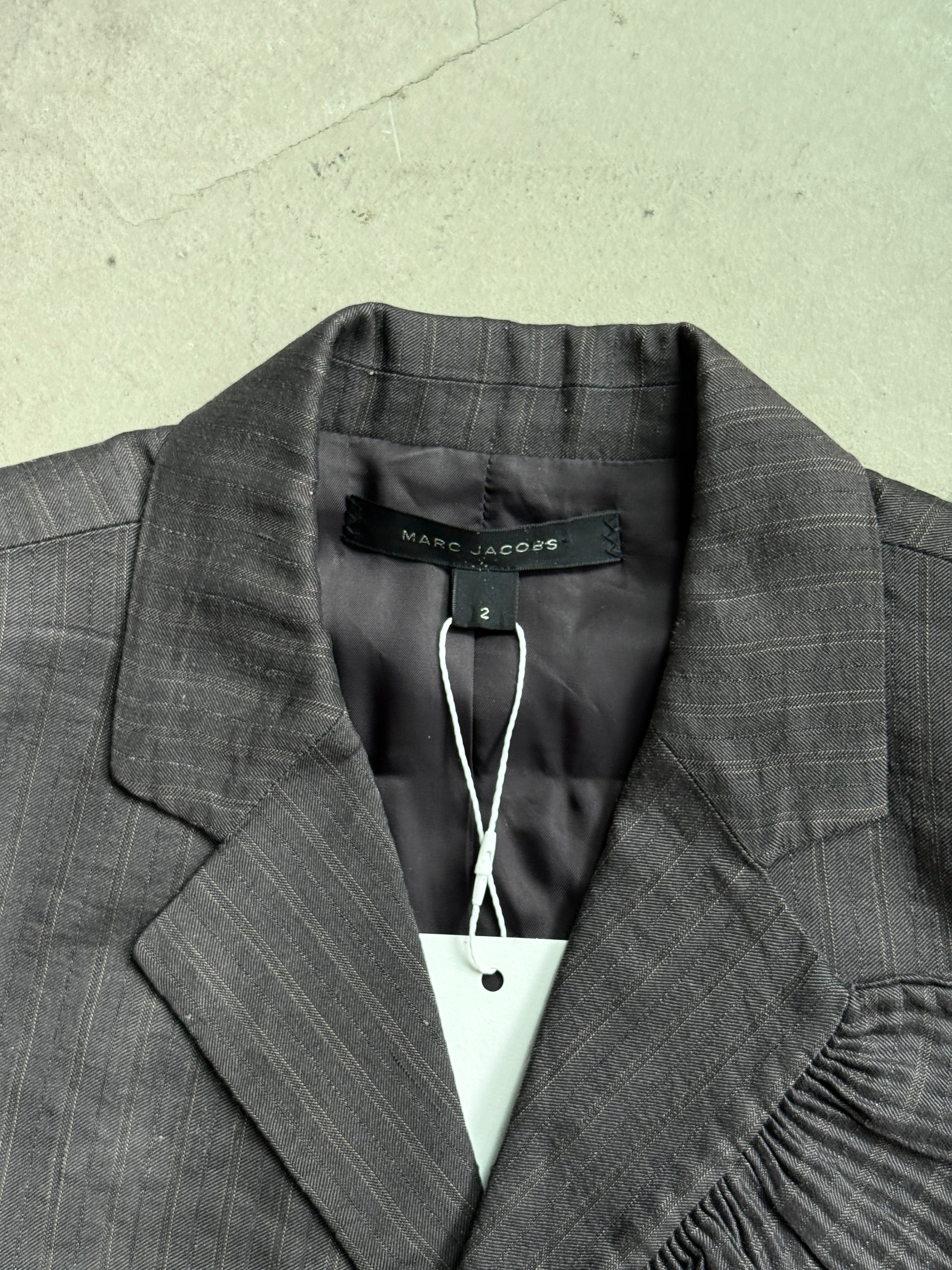 Vintage 2000s Marc Jacobs Pinstripe Ruffle Cropped Blazer