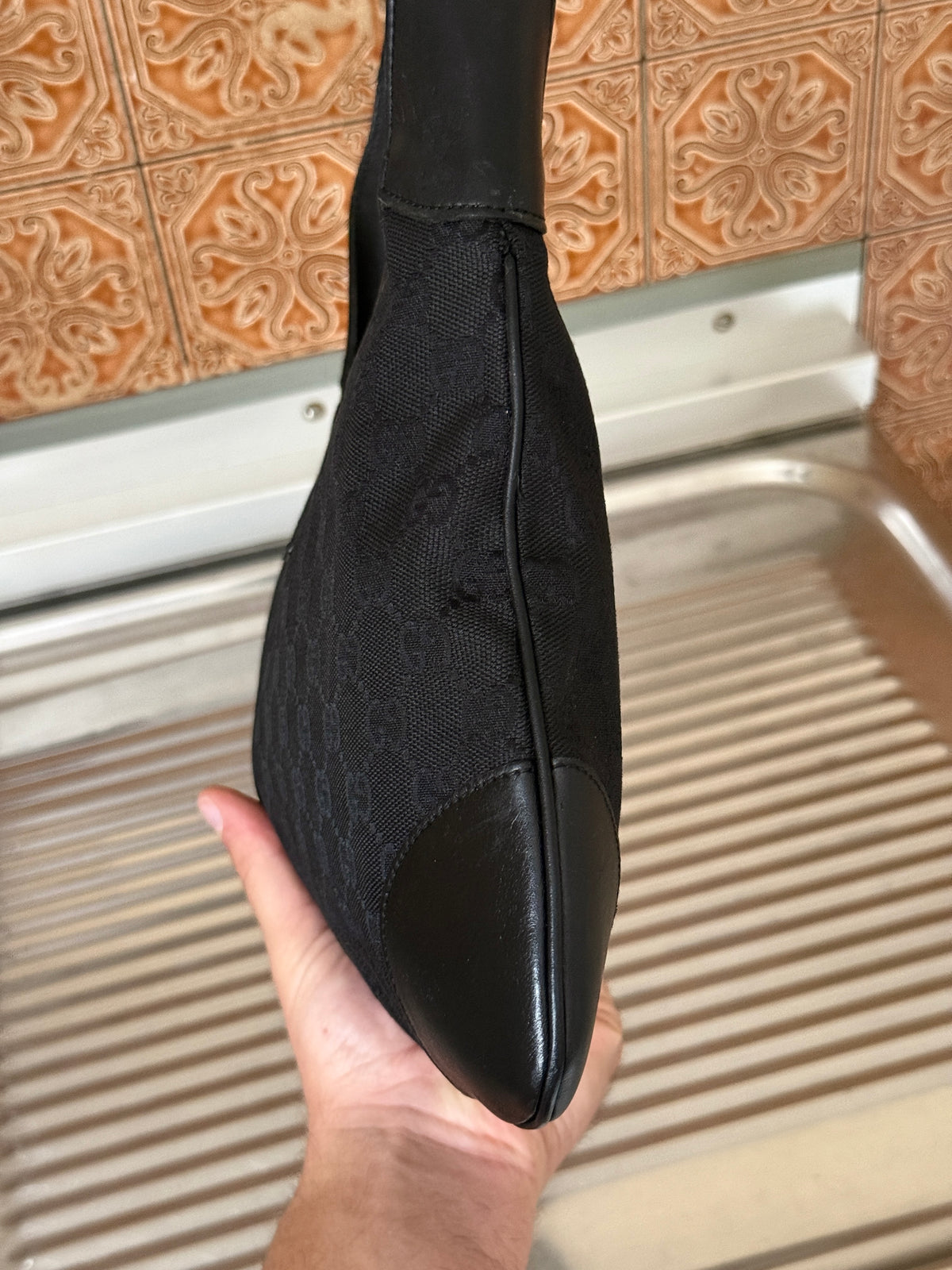 Vintage Gucci GG Canvas Monogram Black Jackie 1961 Hobo Bag
