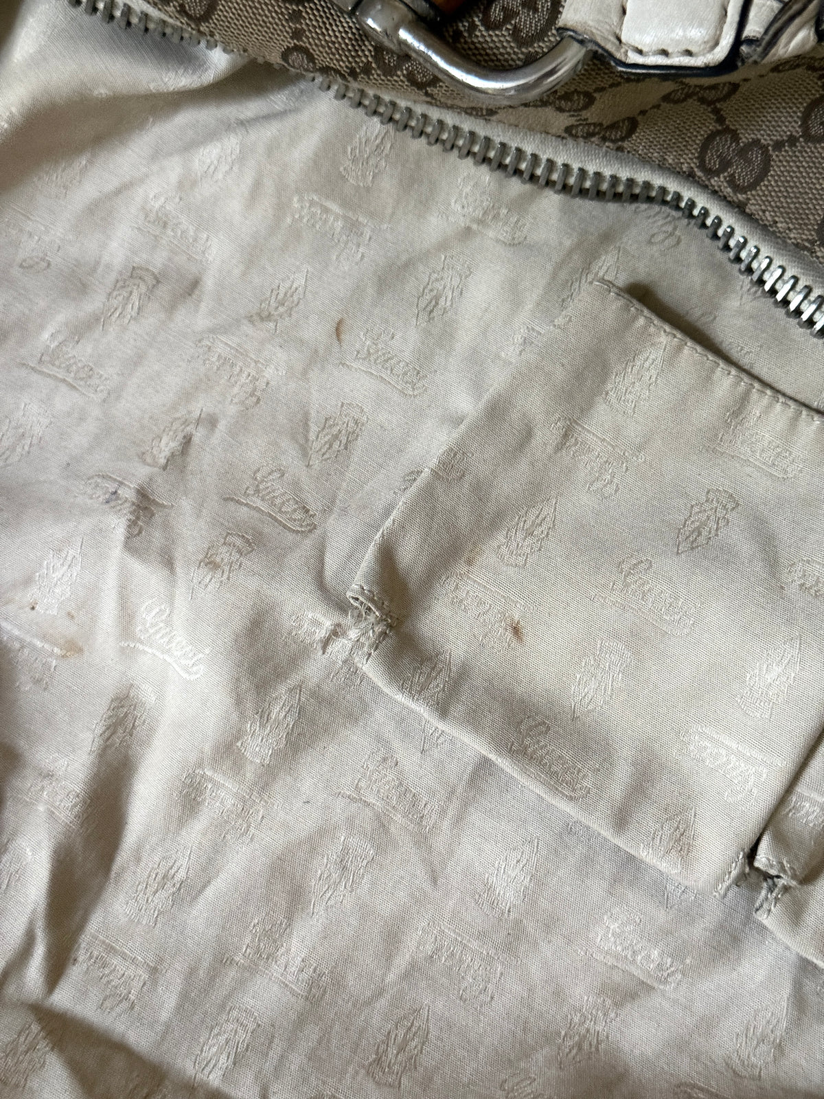 Gucci GG Bamboo Bar Medium Monogram White Shoulder Bag
