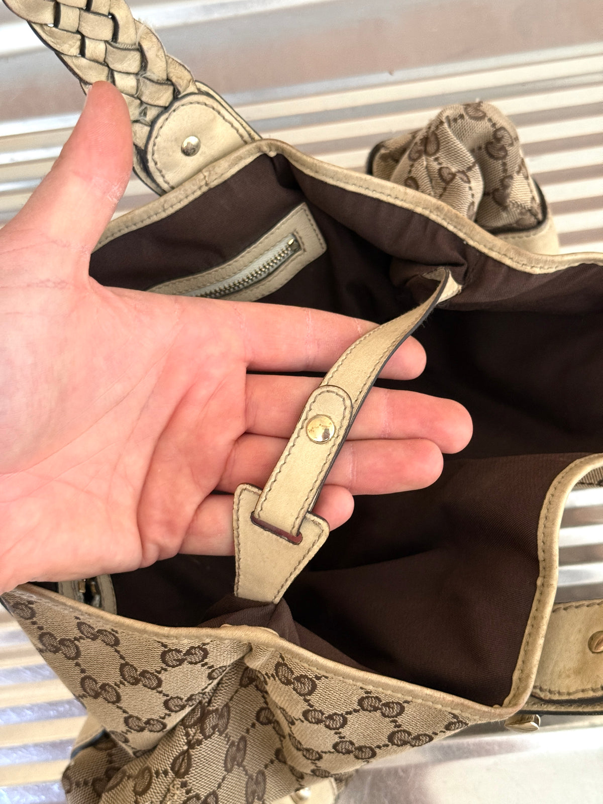 Gucci Beige GG Canvas Pelham Medium Horsebit Tote Bag