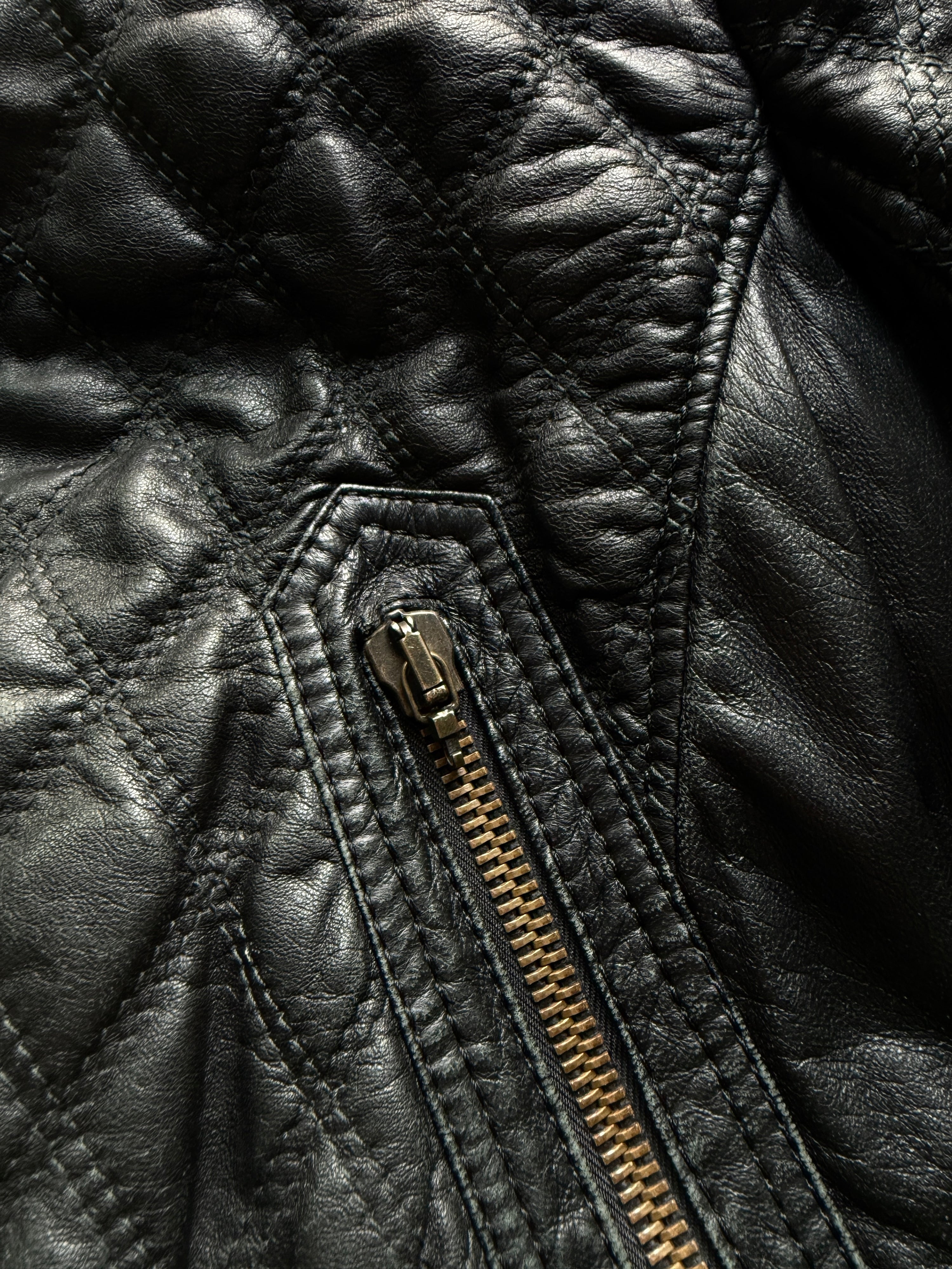 Vintage AW2004 Just Cavalli Cinched Diamond Quilted Leather Jacket Black - M