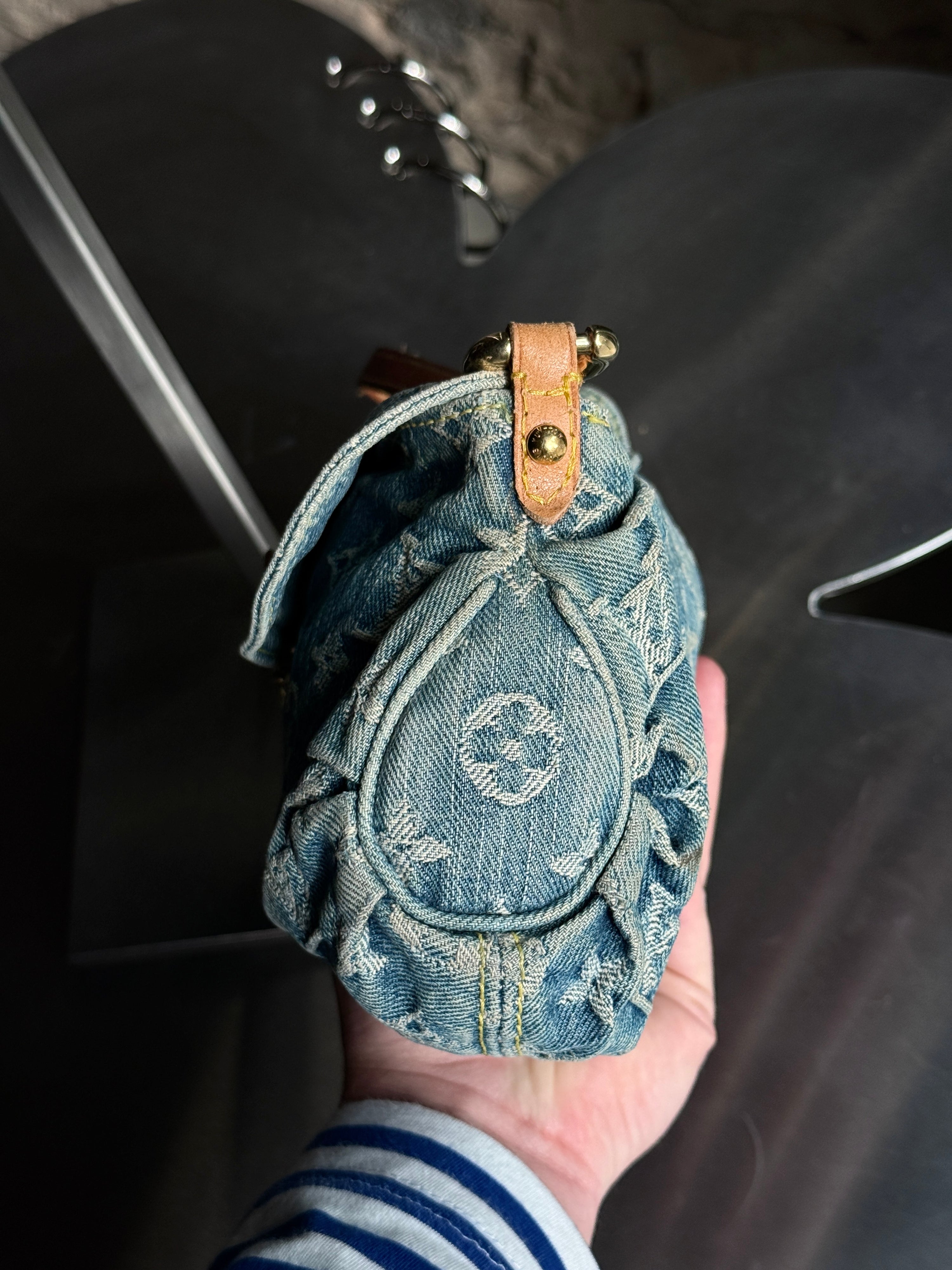 Vintage 2005 Louis Vuitton Denim Monogram Mini Pleaty Shoulder Bag (CA0075)