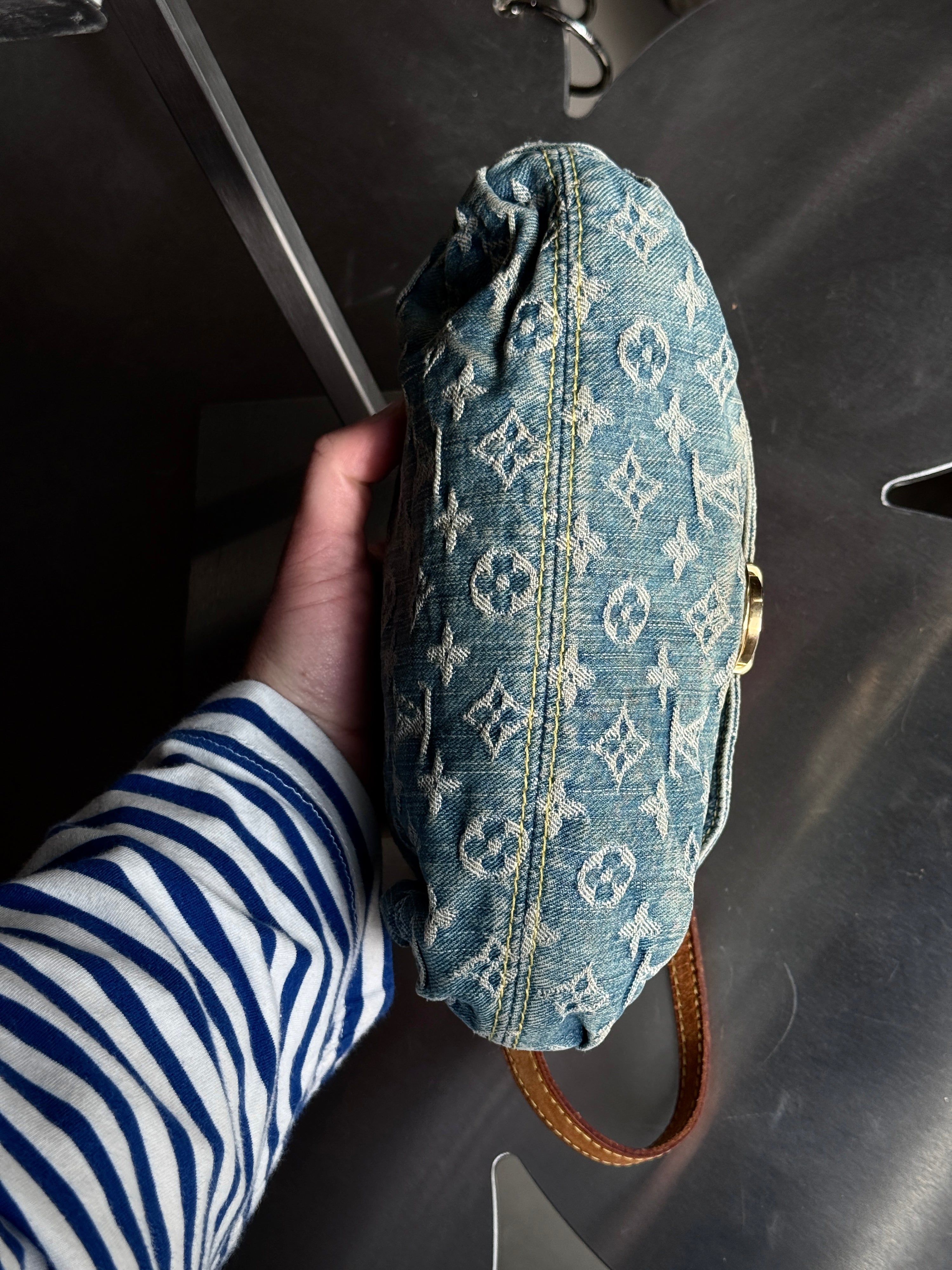 Vintage 2005 Louis Vuitton Denim Monogram Mini Pleaty Shoulder Bag (CA0075)