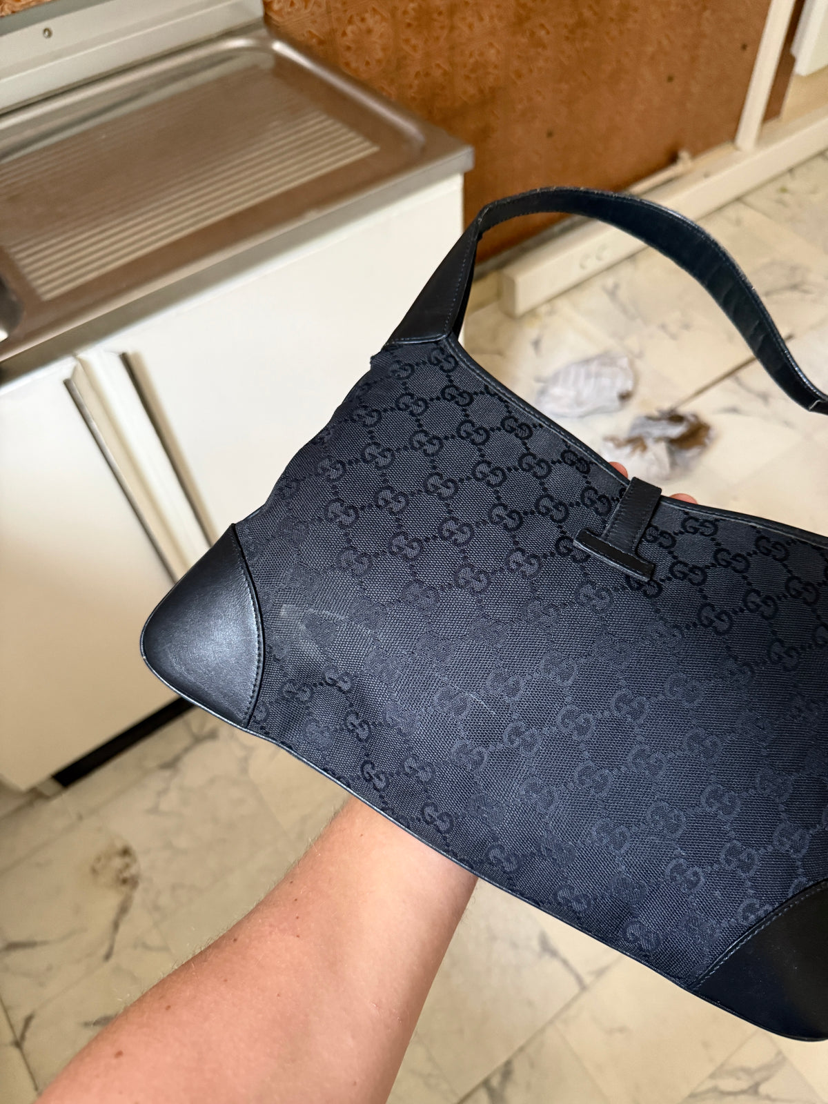 Vintage Gucci GG Canvas Monogram Black Jackie 1961 Hobo Bag