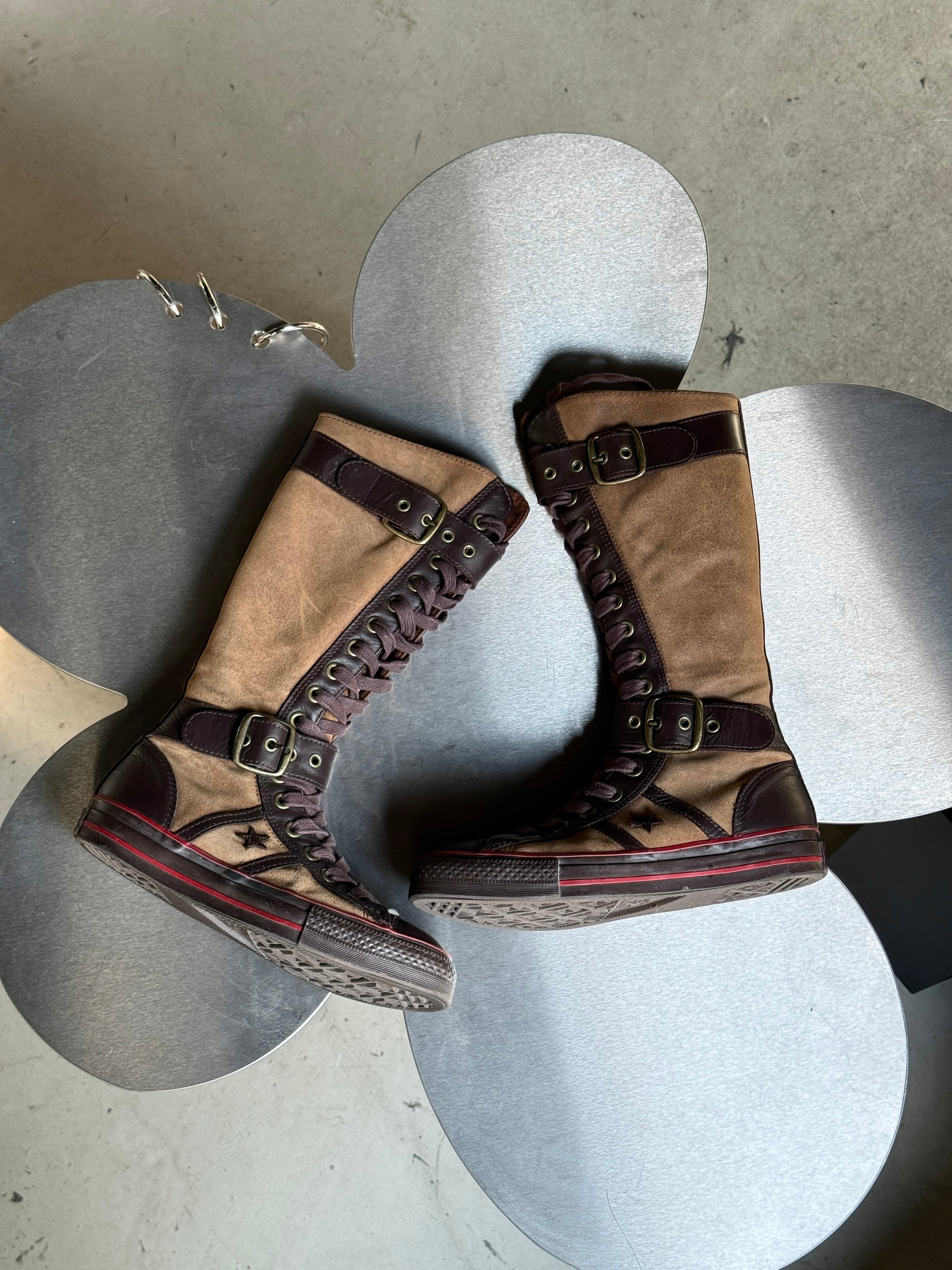 Vintage Converse Knee High Lace Up Buckle Boots Brown (with box) - EU 40