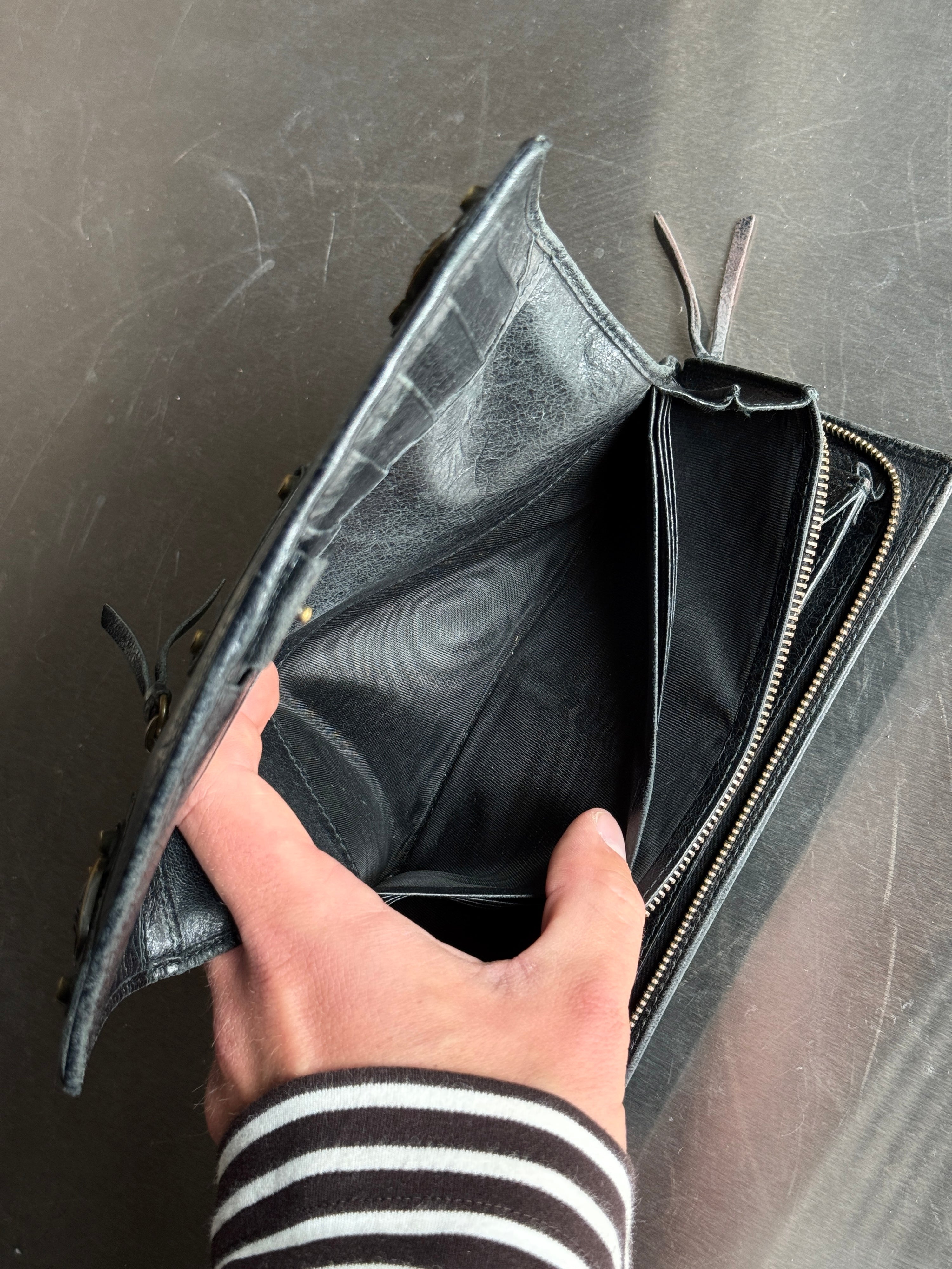 Vintage Balenciaga City Zip Around Long Wallet Black