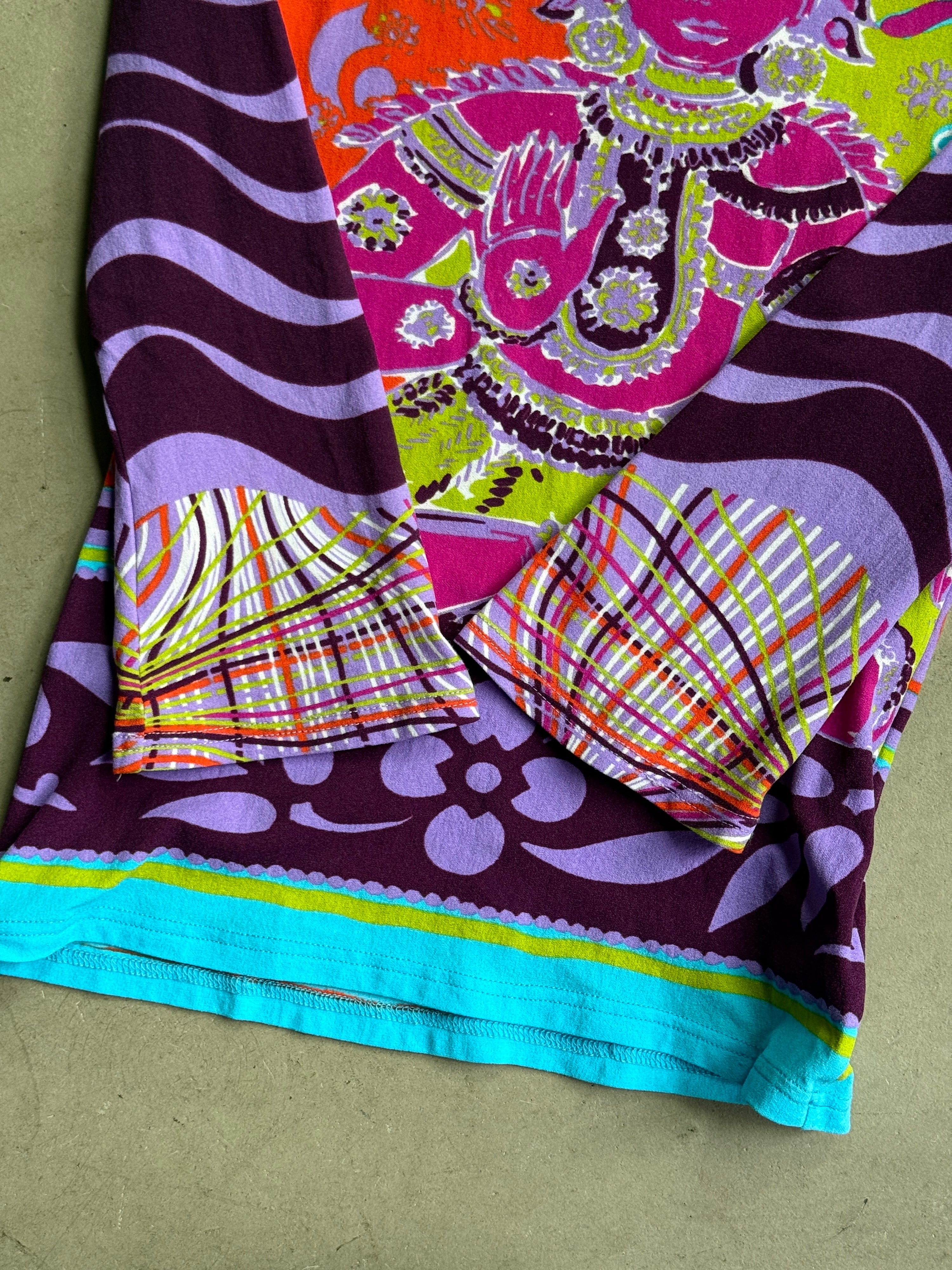 Vintage Morgan de Toi "Psychadelic Hindu" 3/4 Sleeves Funky Top Purple - S