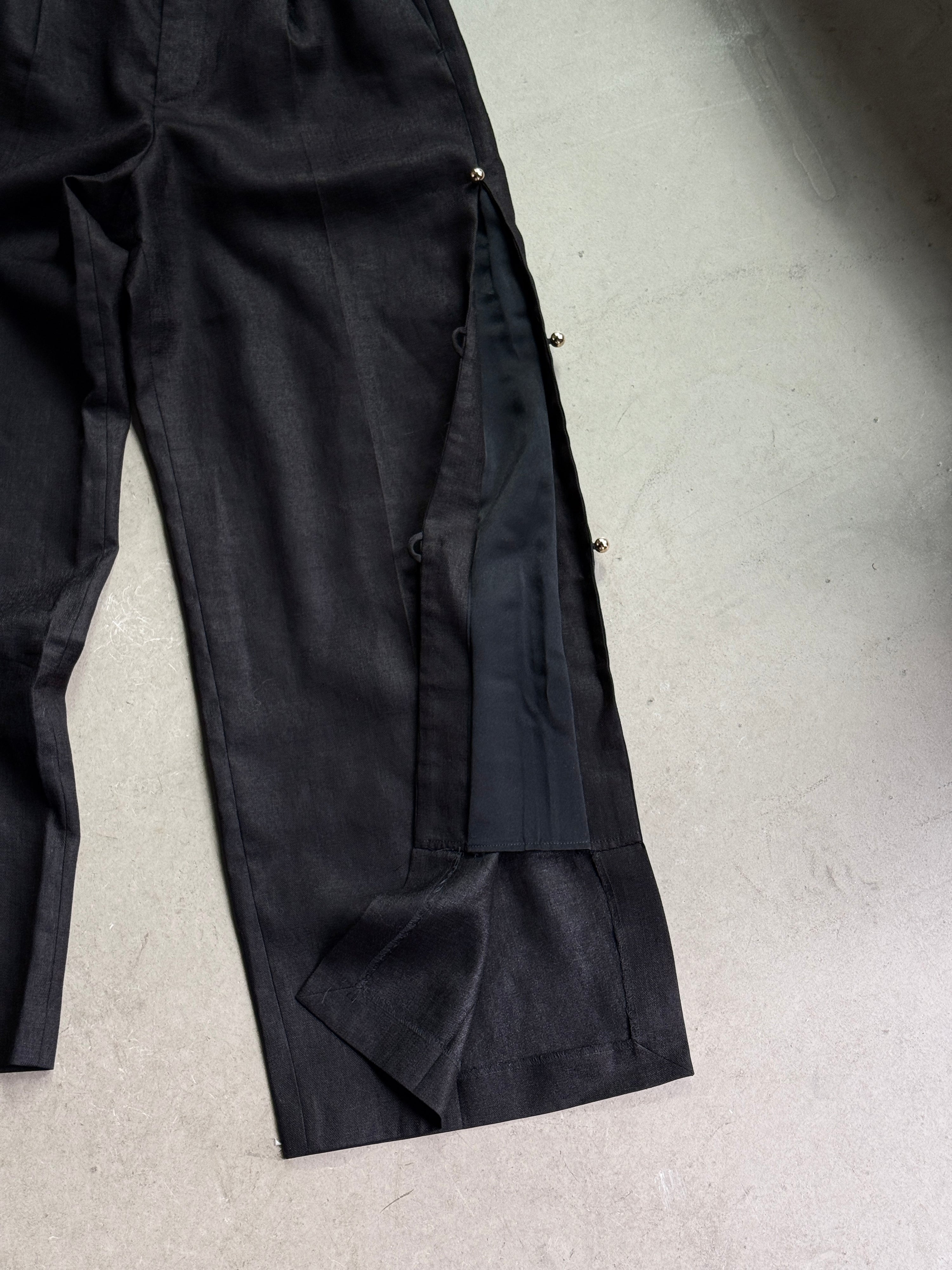 Wide Taro Horiuchi Dress Pants Black with Button Detail - W27 L27