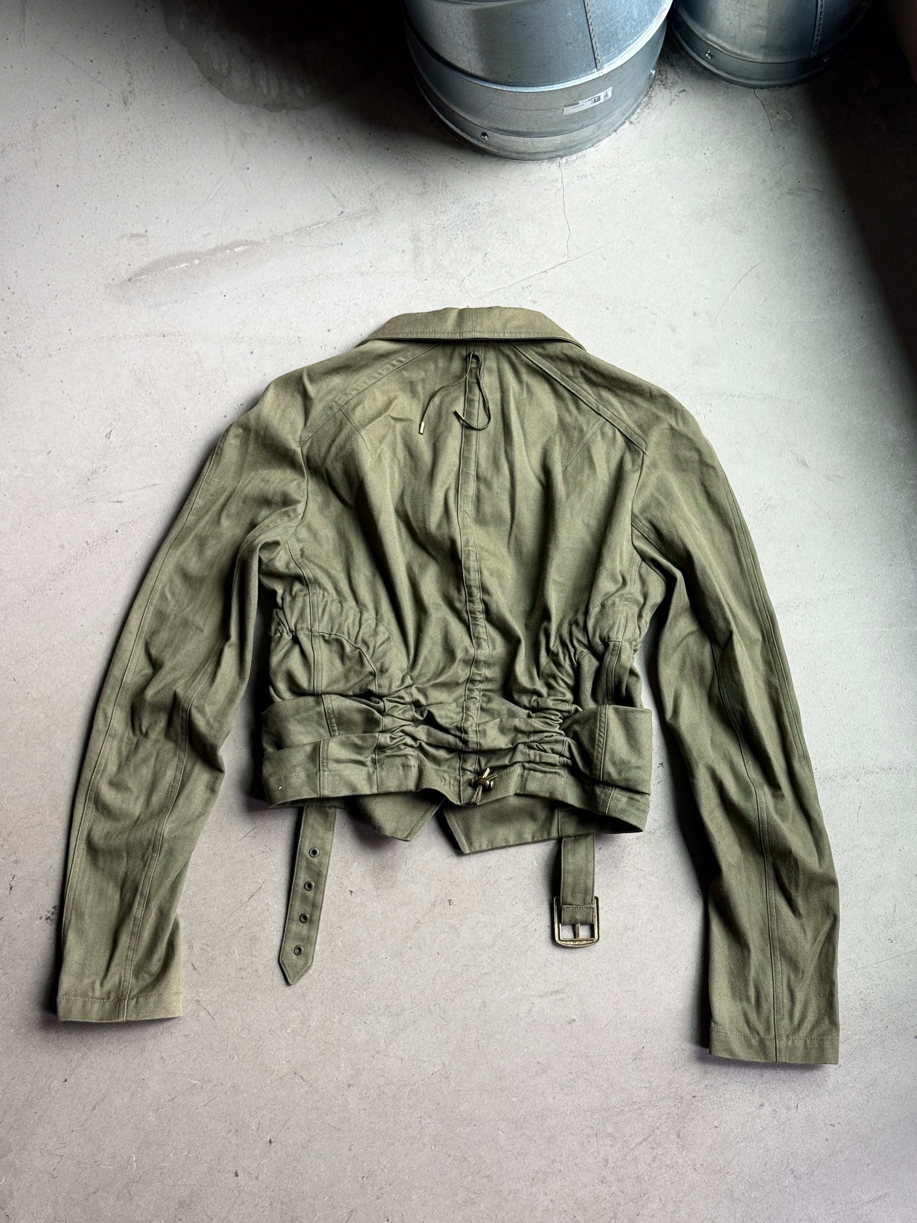 2000s John Galliano Snatched Ruched Button Jacket Khaki - XS