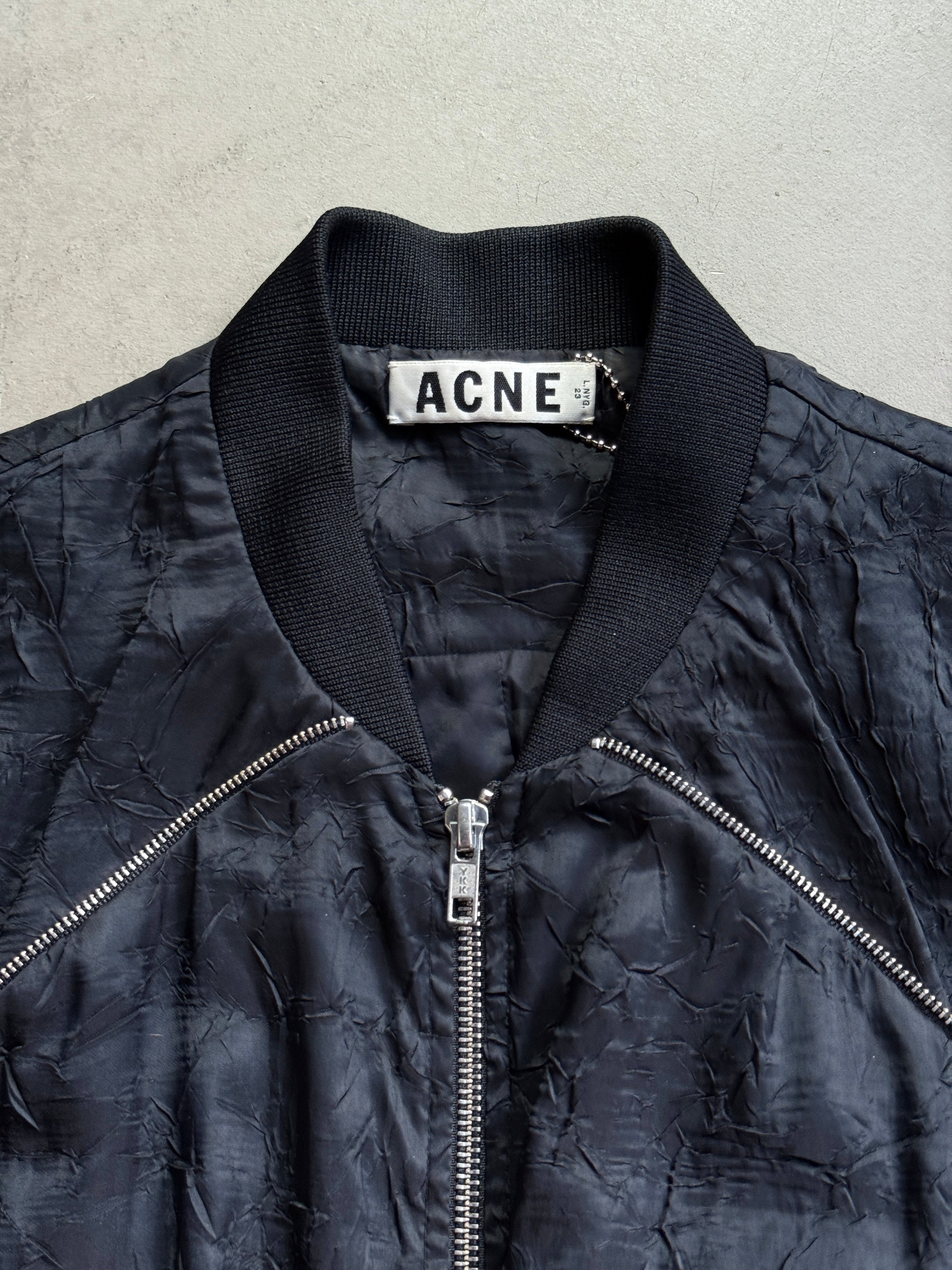 Acne Studios "Blanche Crinkle " Cropped Bomber Jacket Black - S