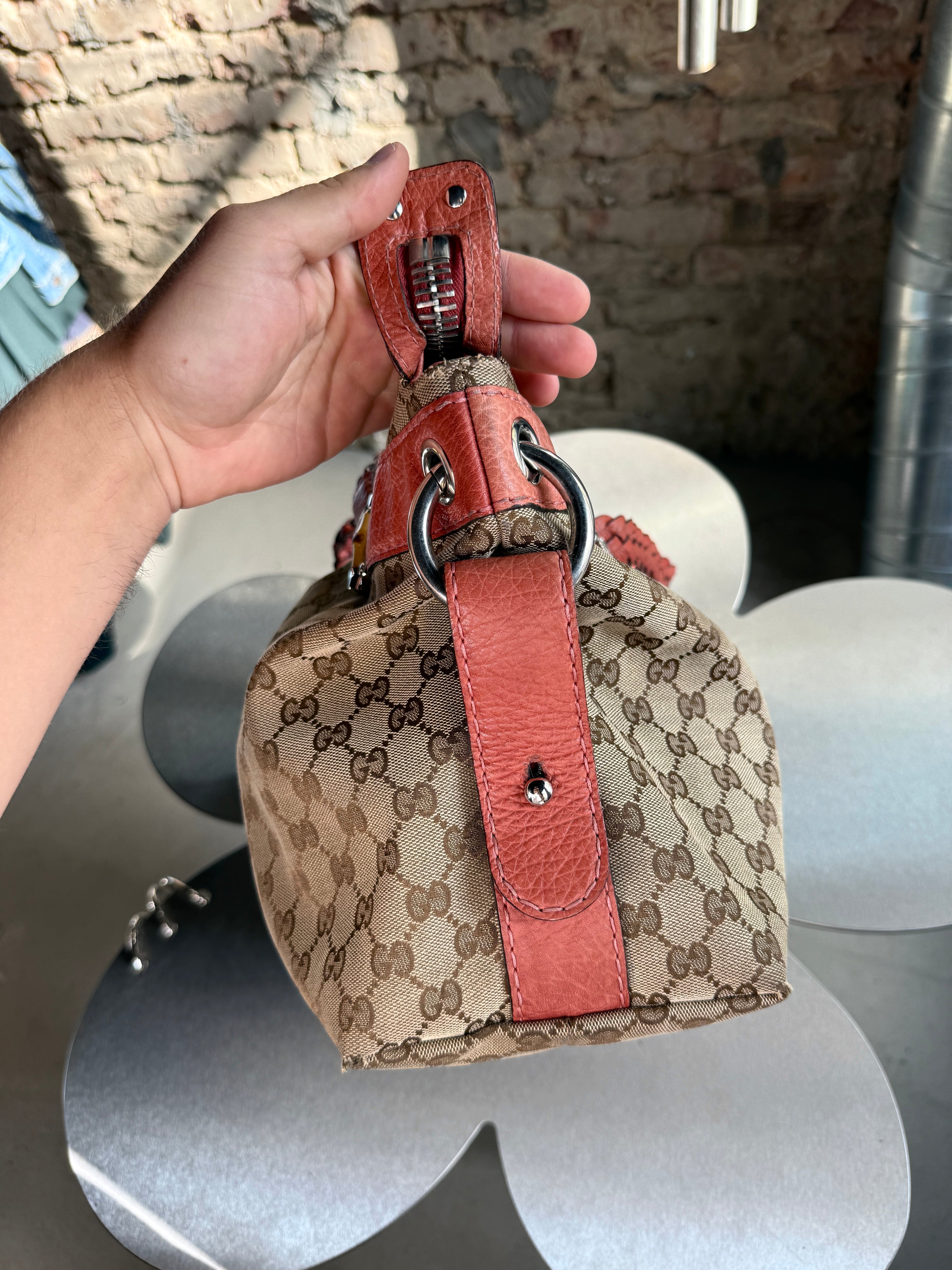 Vintage Gucci GG Bamboo Bar Shoulder Bag (Orange Braided Strap)