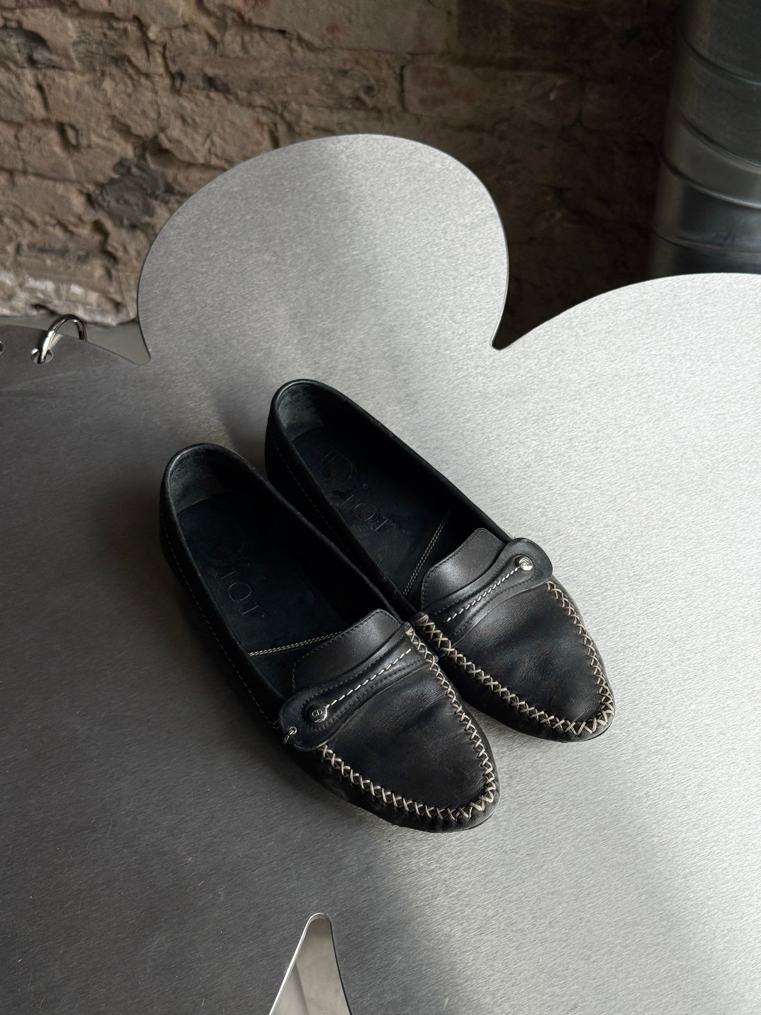 Vintage Dior Slip On Leather Loafers Black - EU 38