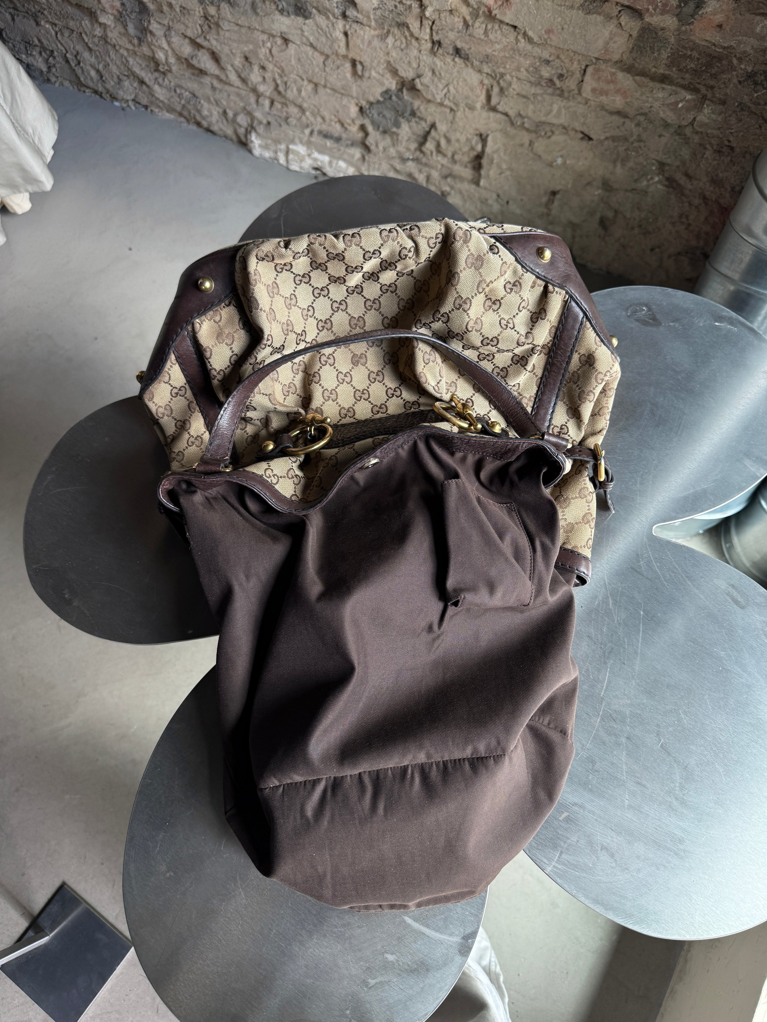 Vintage Gucci Jockey Horsebit Shoulder Bag Beige