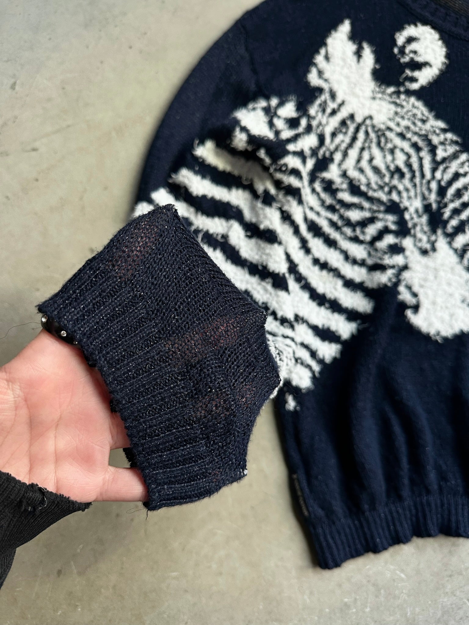 Vintage 2000s Armani Zebra Mirror Sweater Navy - S