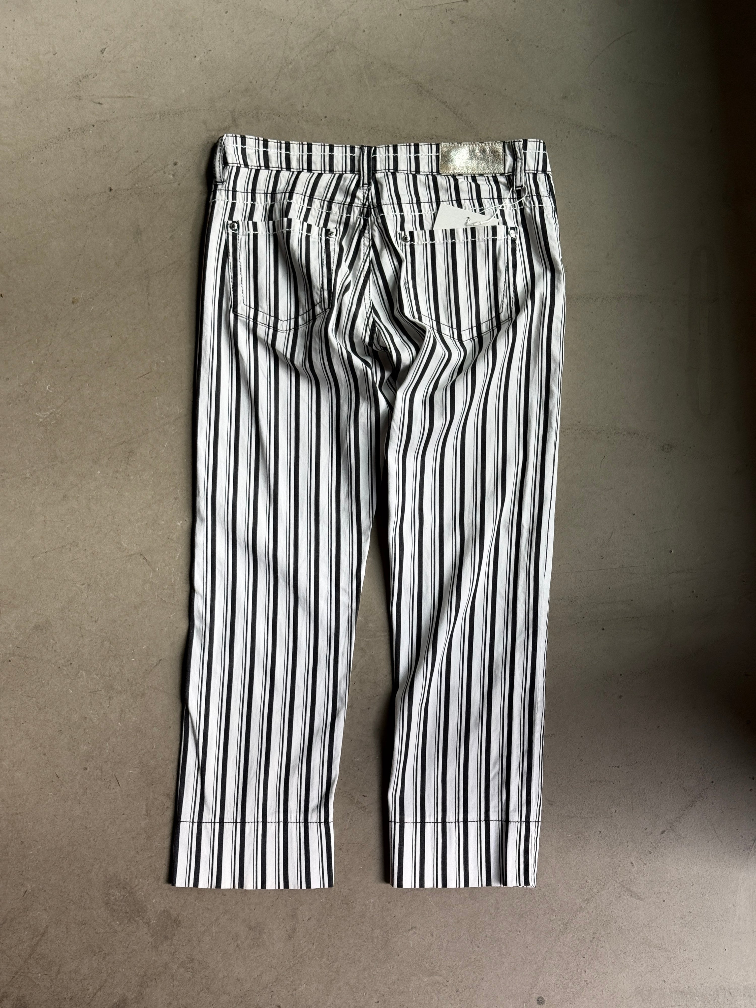 Vintage Moschino "Barcode" Print Striped Capris White/Black - W31 L26