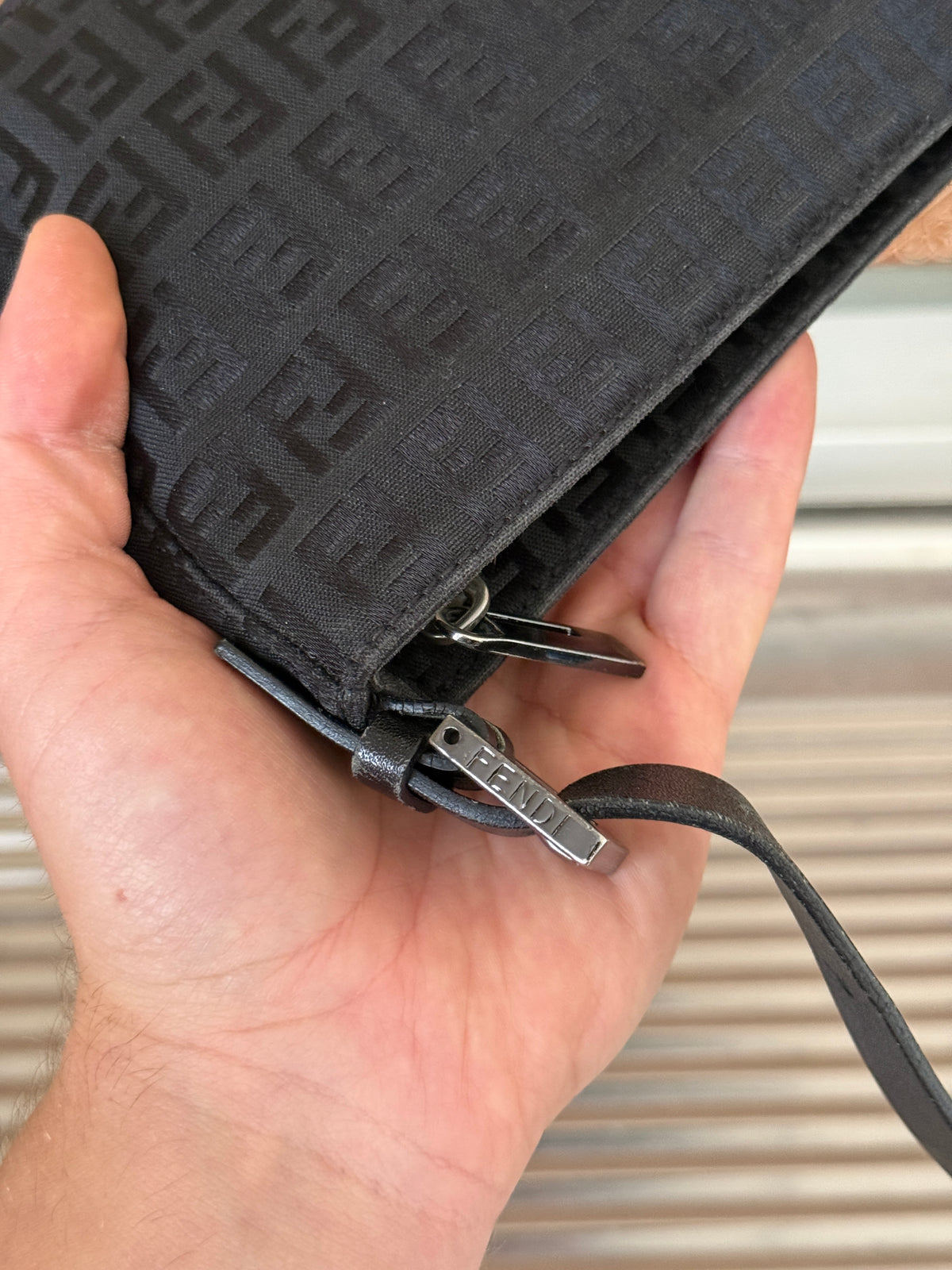 Vintage Fendi FF Zucchino Canvas Pochette Black Shoulder Bag