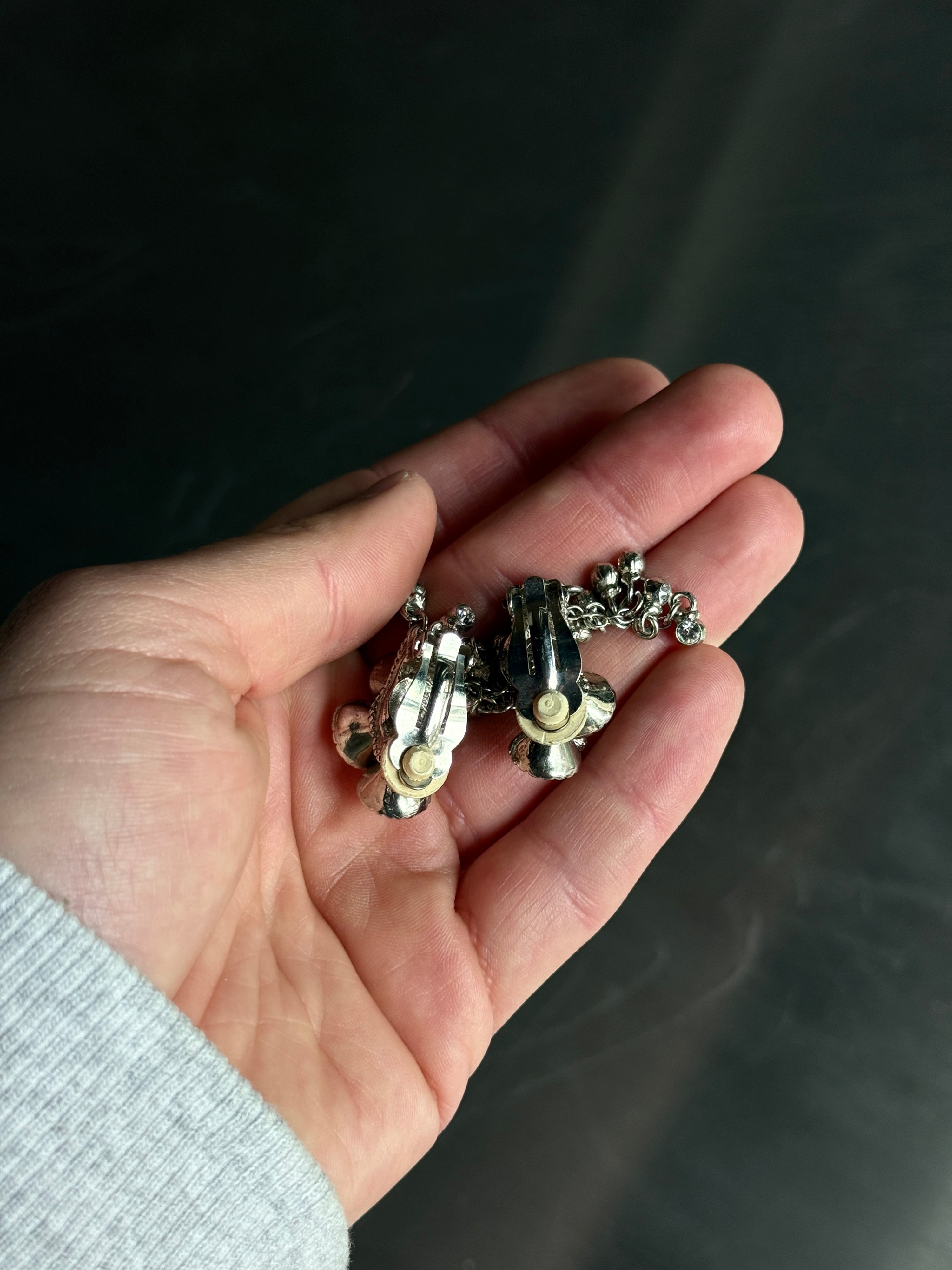 Vintage Sonia Rykiel Rhinestone Dangle Clip On Earrings