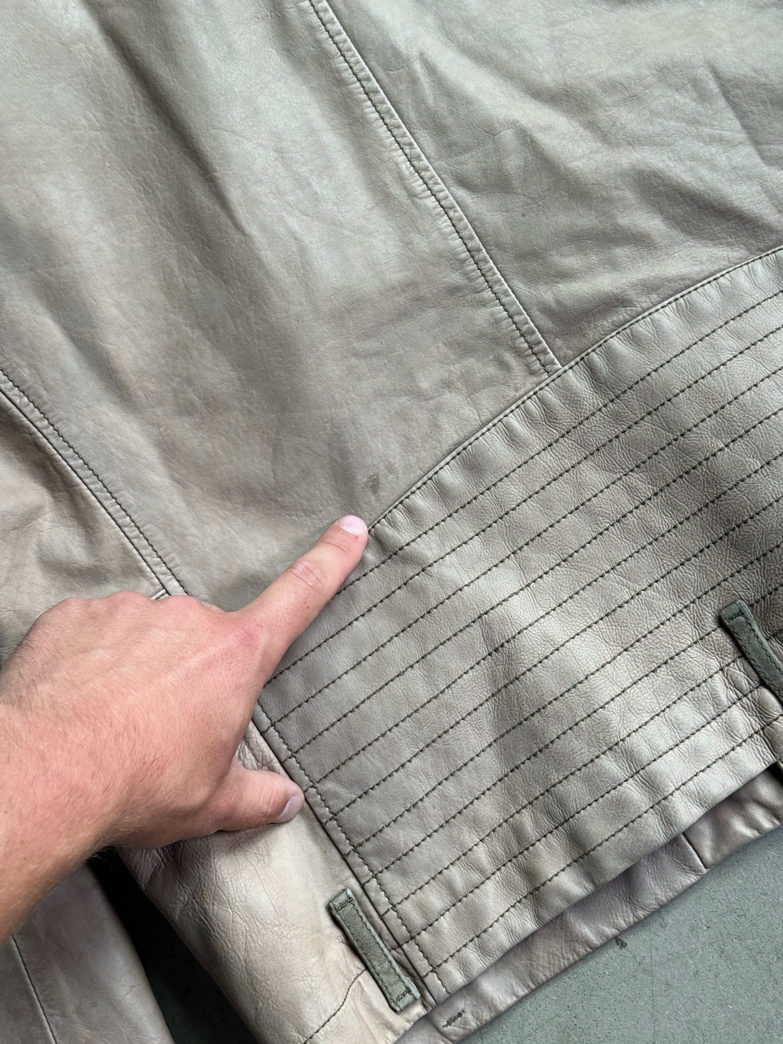 Vintage Kenzo Leather Biker Jacket Taupe / Khaki - L