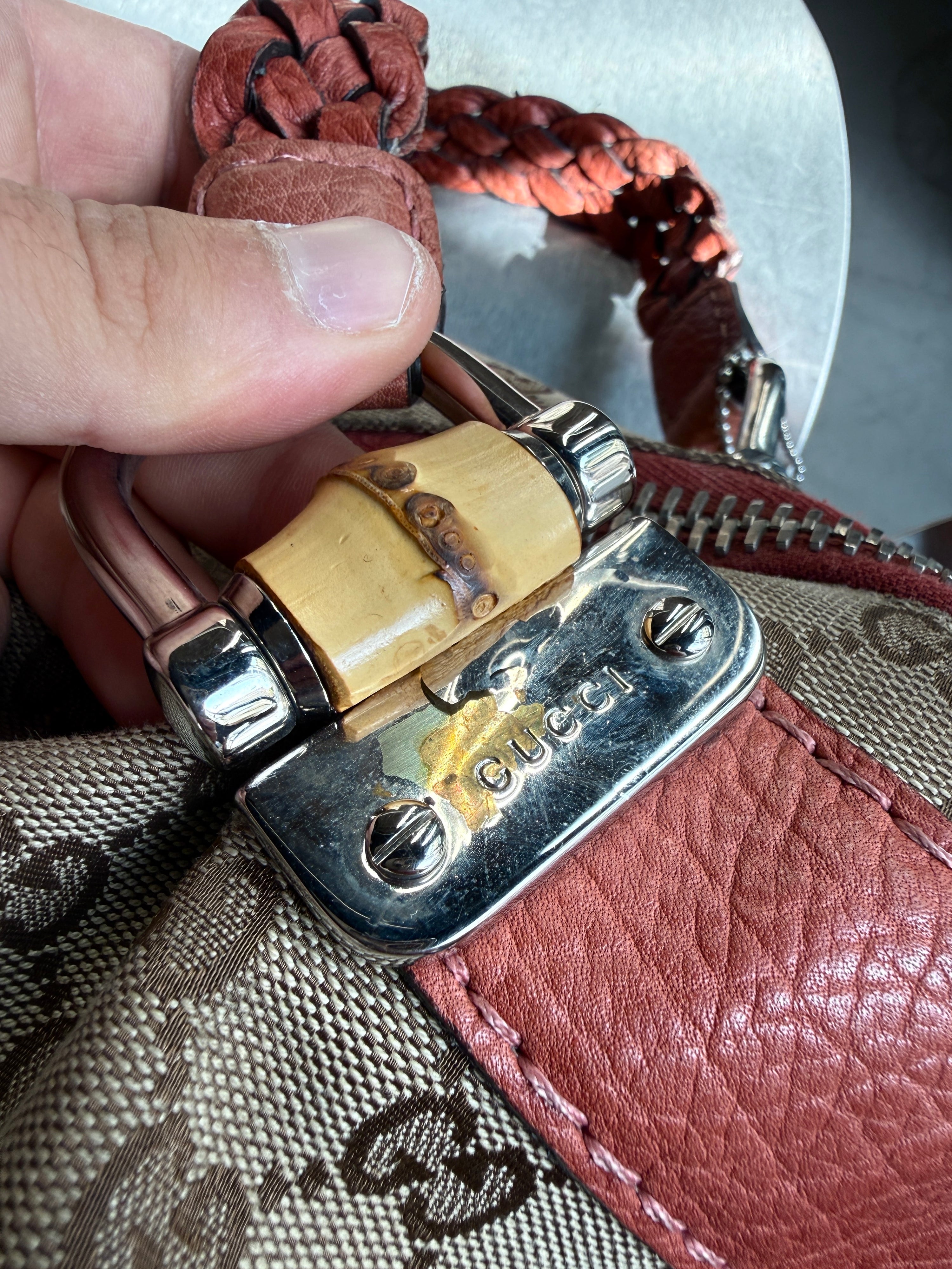 Vintage Gucci GG Bamboo Bar Shoulder Bag (Orange Braided Strap)