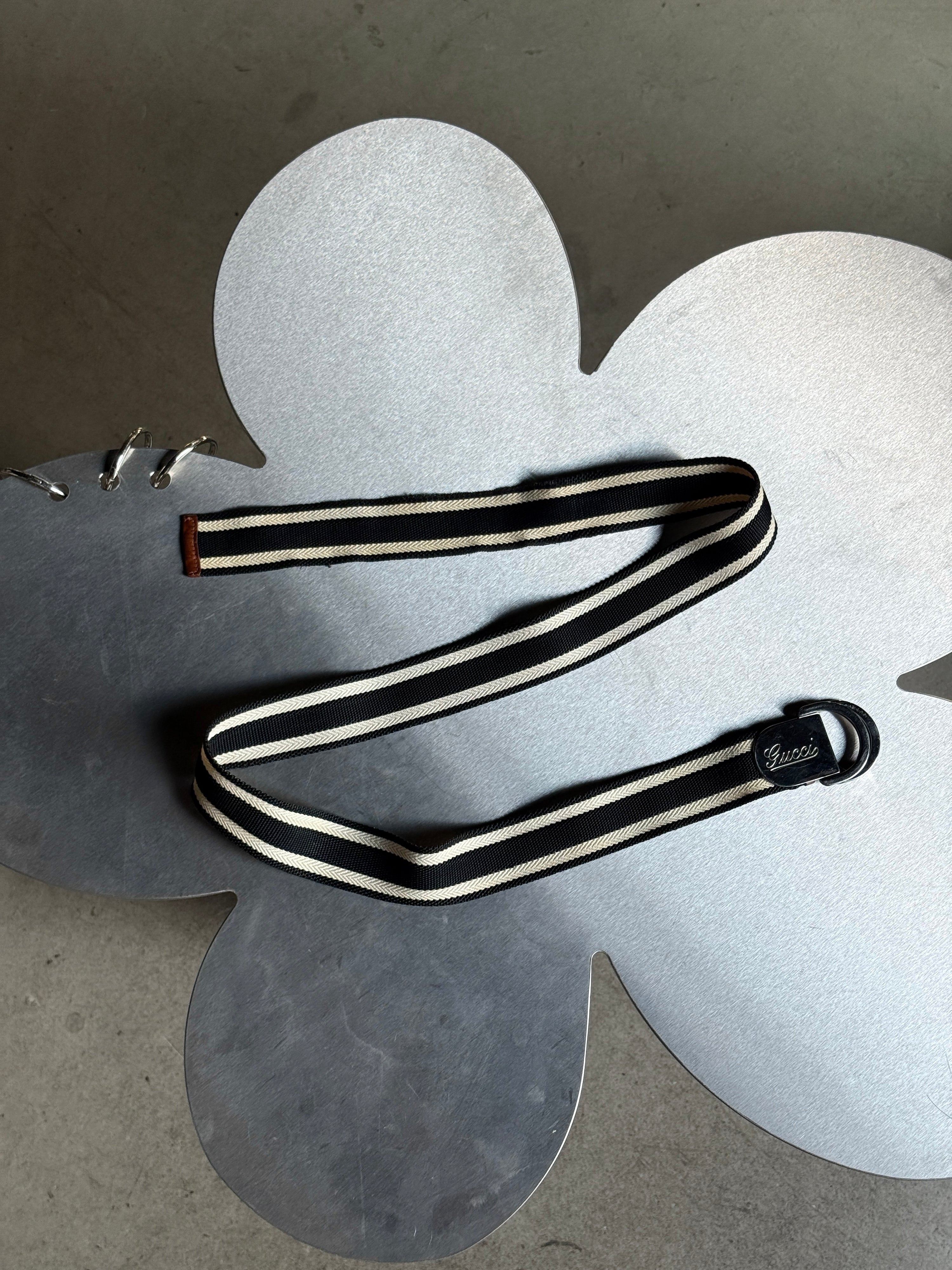 Gucci Striped Web Canvas Belt Black / Cream