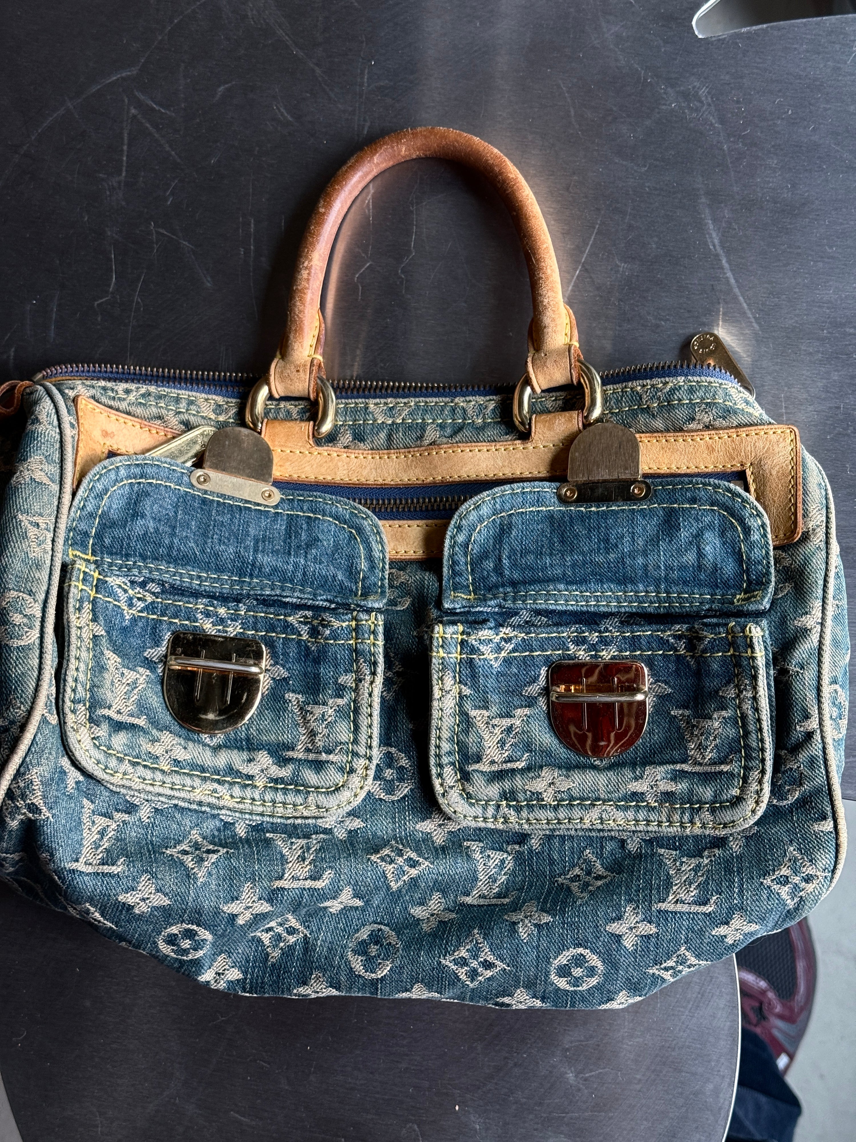 Vintage 2005 Louis Vuitton Denim Speedy Bag Blue (SP0095)