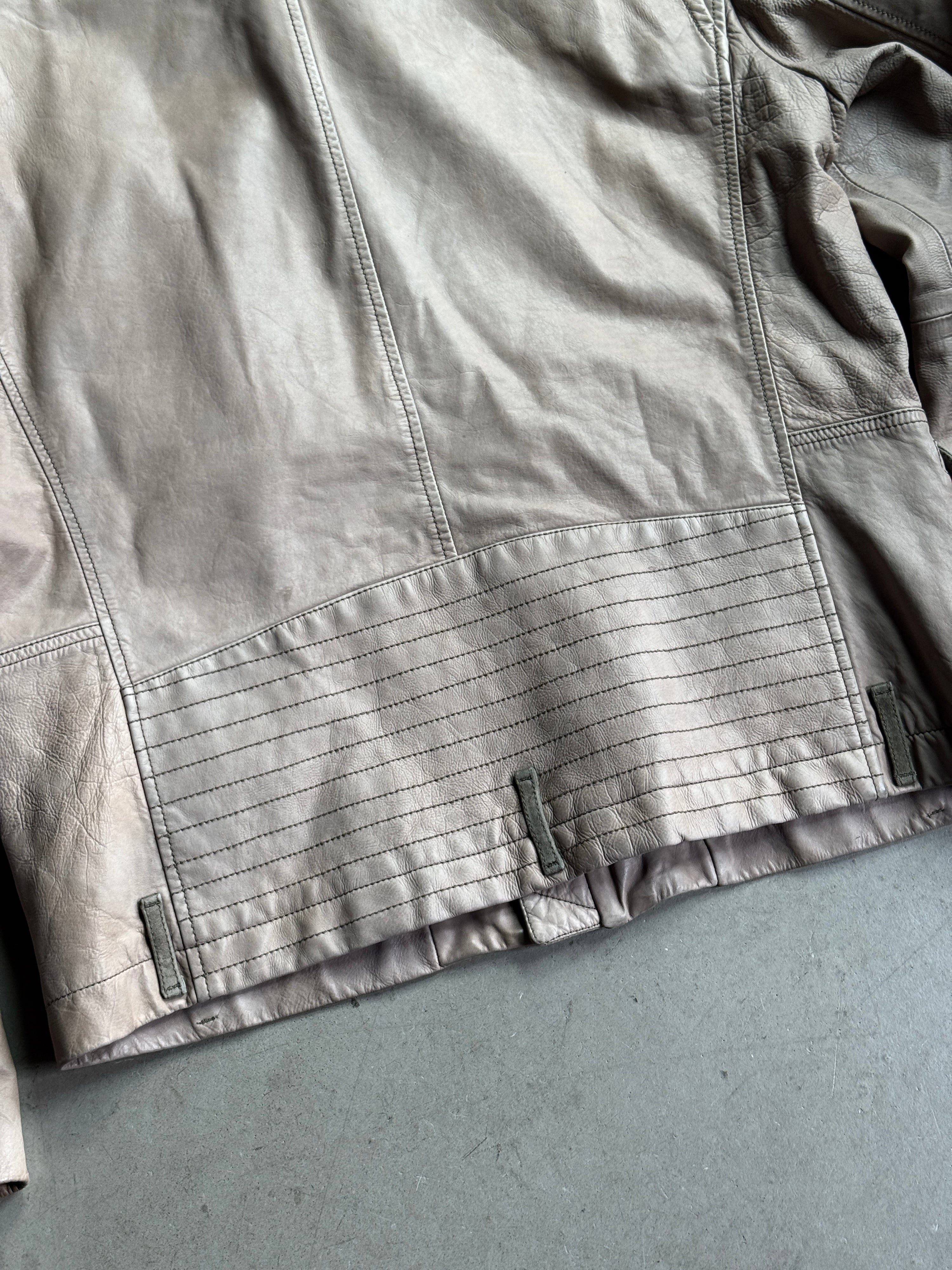 Vintage Kenzo Leather Biker Jacket Taupe / Khaki - L