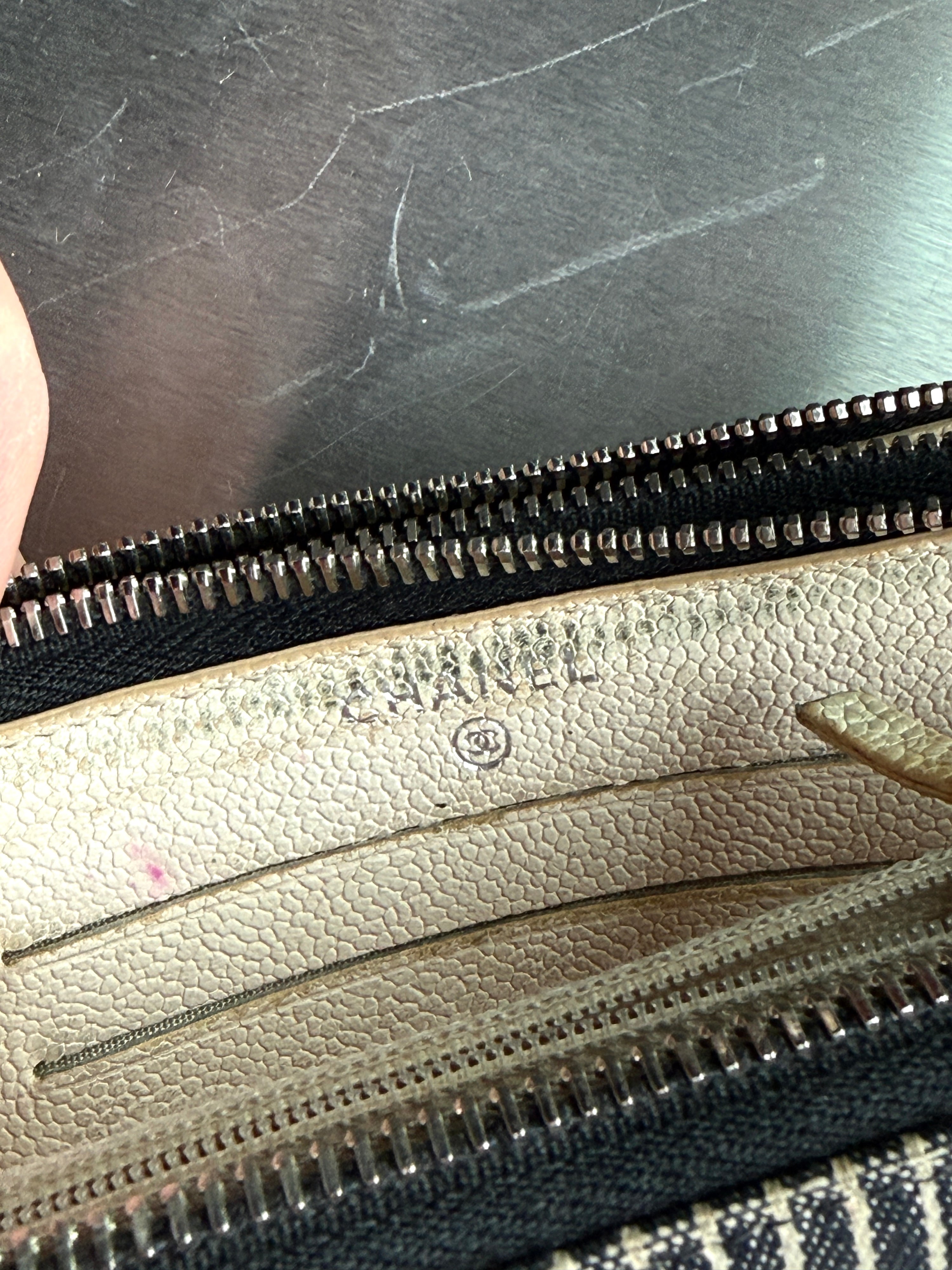 Chanel Double Zip Striped “Denim” Wallet White/Blue