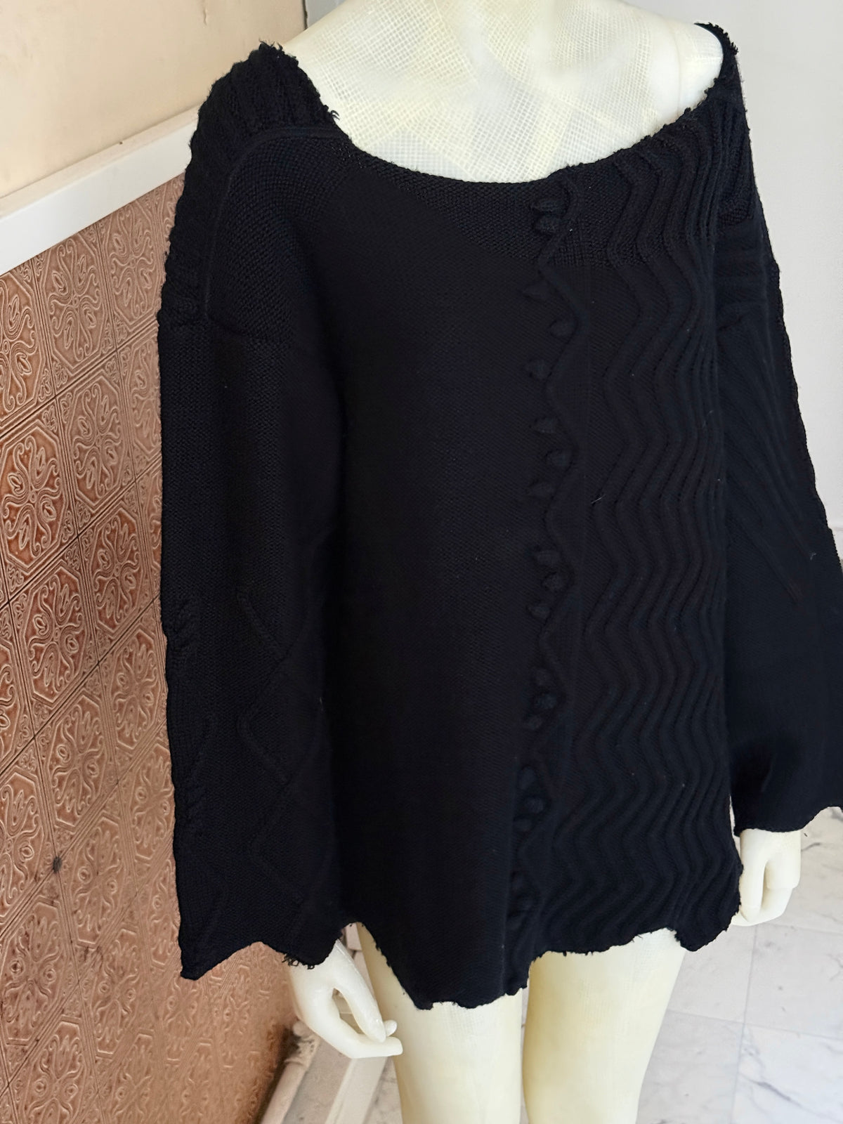 Vintage Bazar Christian Lacroix Chunky Black Geometric Knit - L