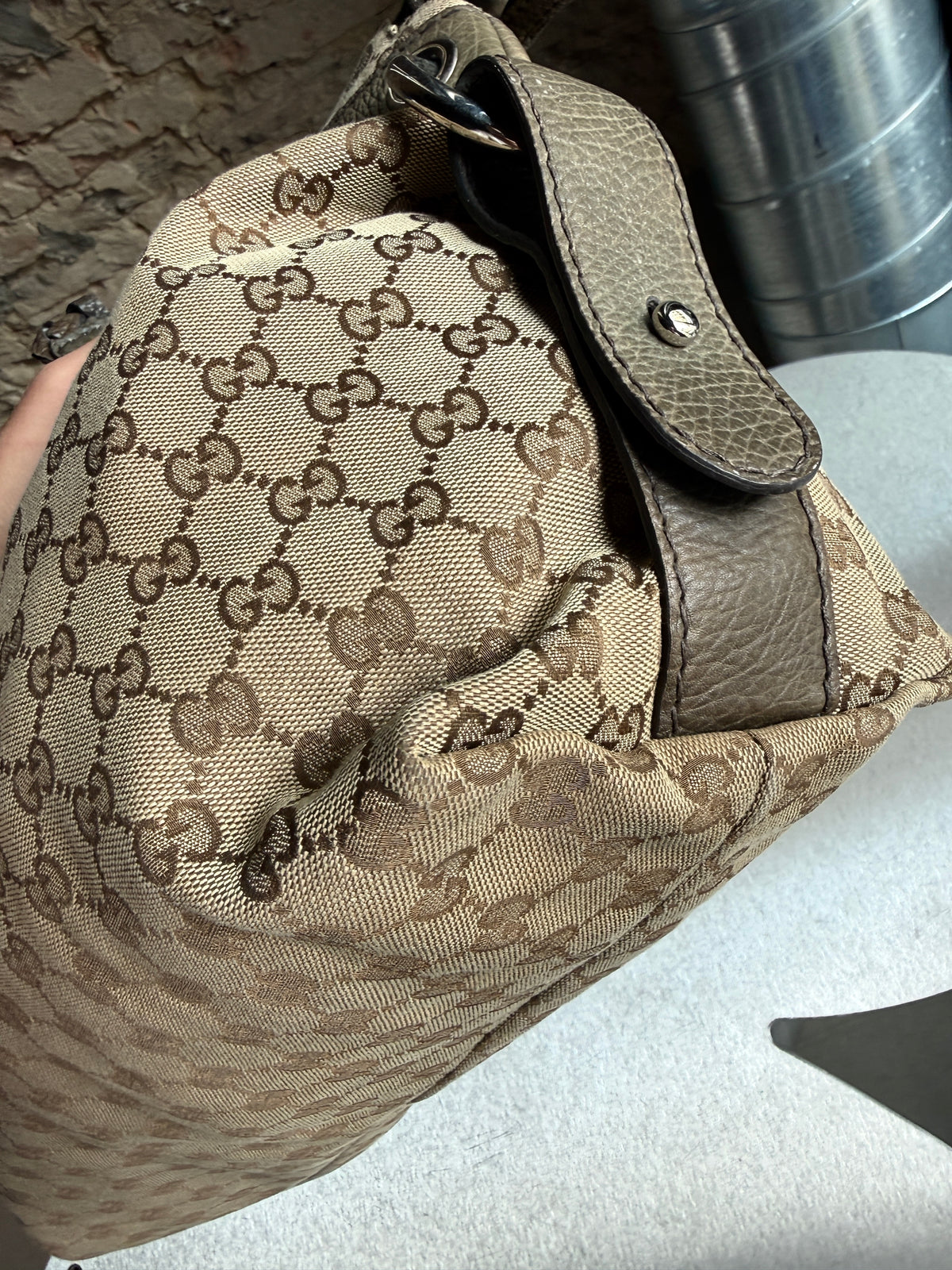 Vintage Gucci GG Bamboo Bar Large Shoulder Bag (Khaki Braided Strap)