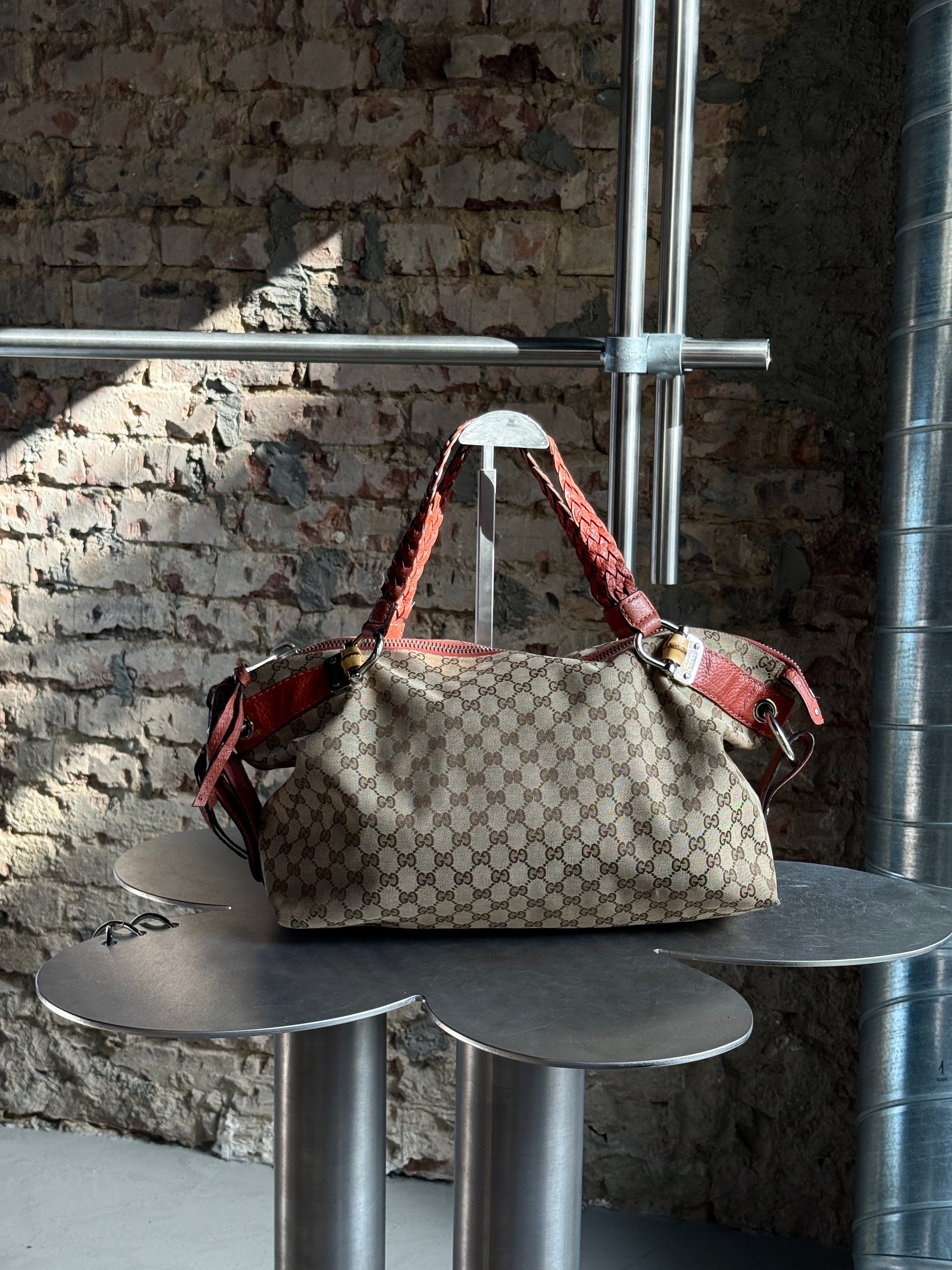 Vintage Gucci GG Bamboo Bar Shoulder Bag (Orange Braided Strap)