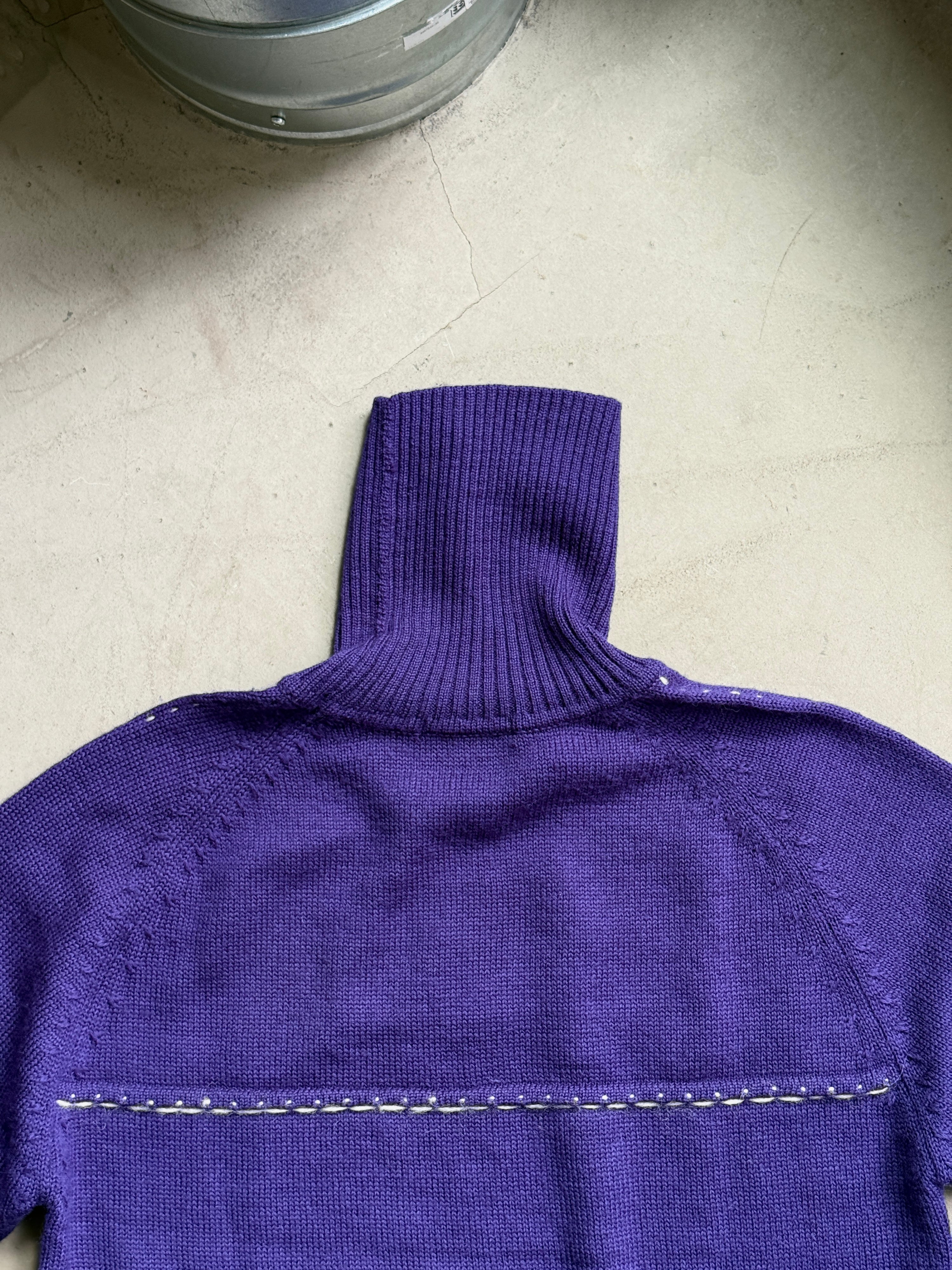 2000s Issey Miyake Men Contrast Stitch Wool Turtleneck Purple - M