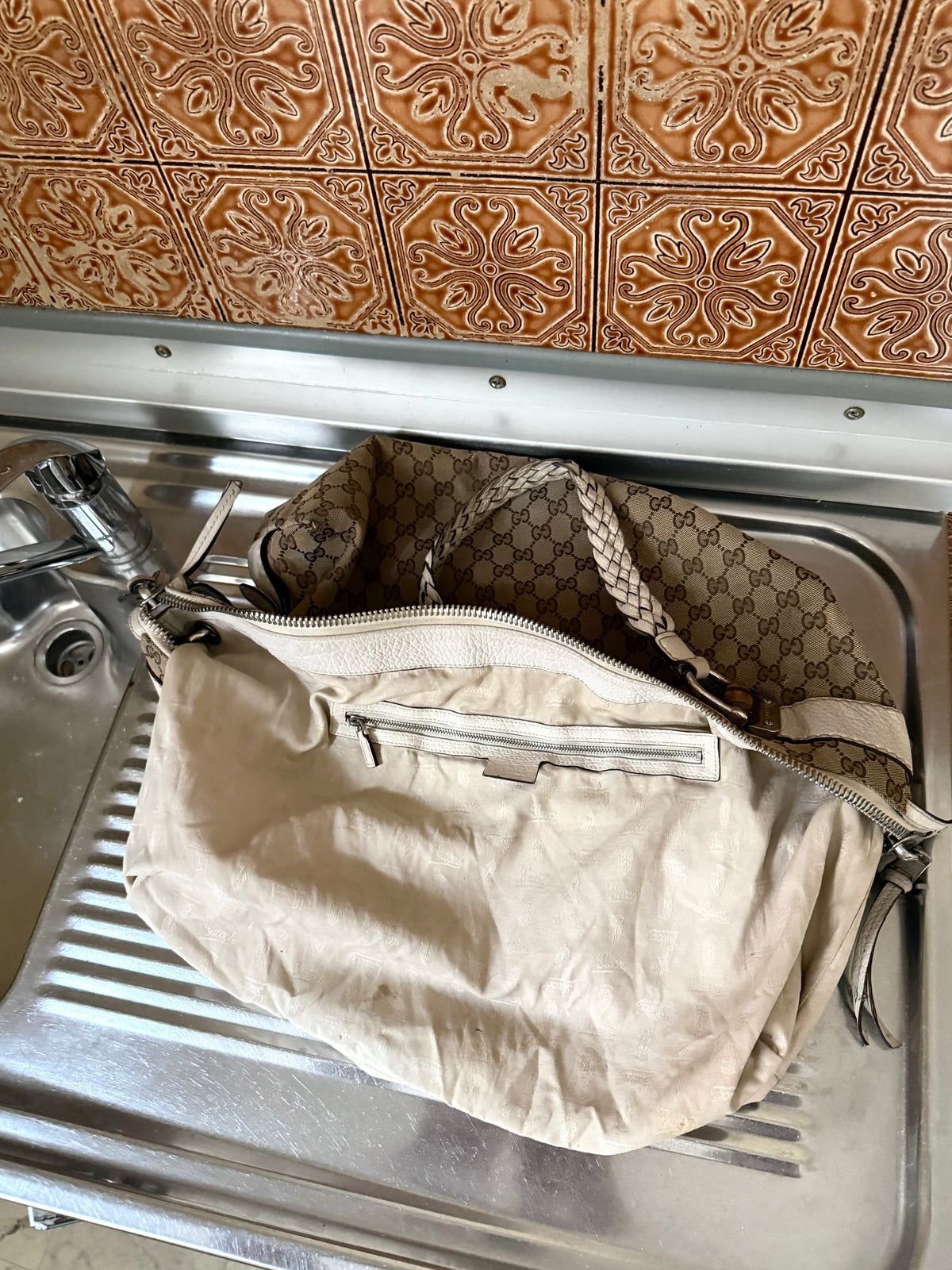 Gucci GG Bamboo Bar Medium Monogram White Shoulder Bag