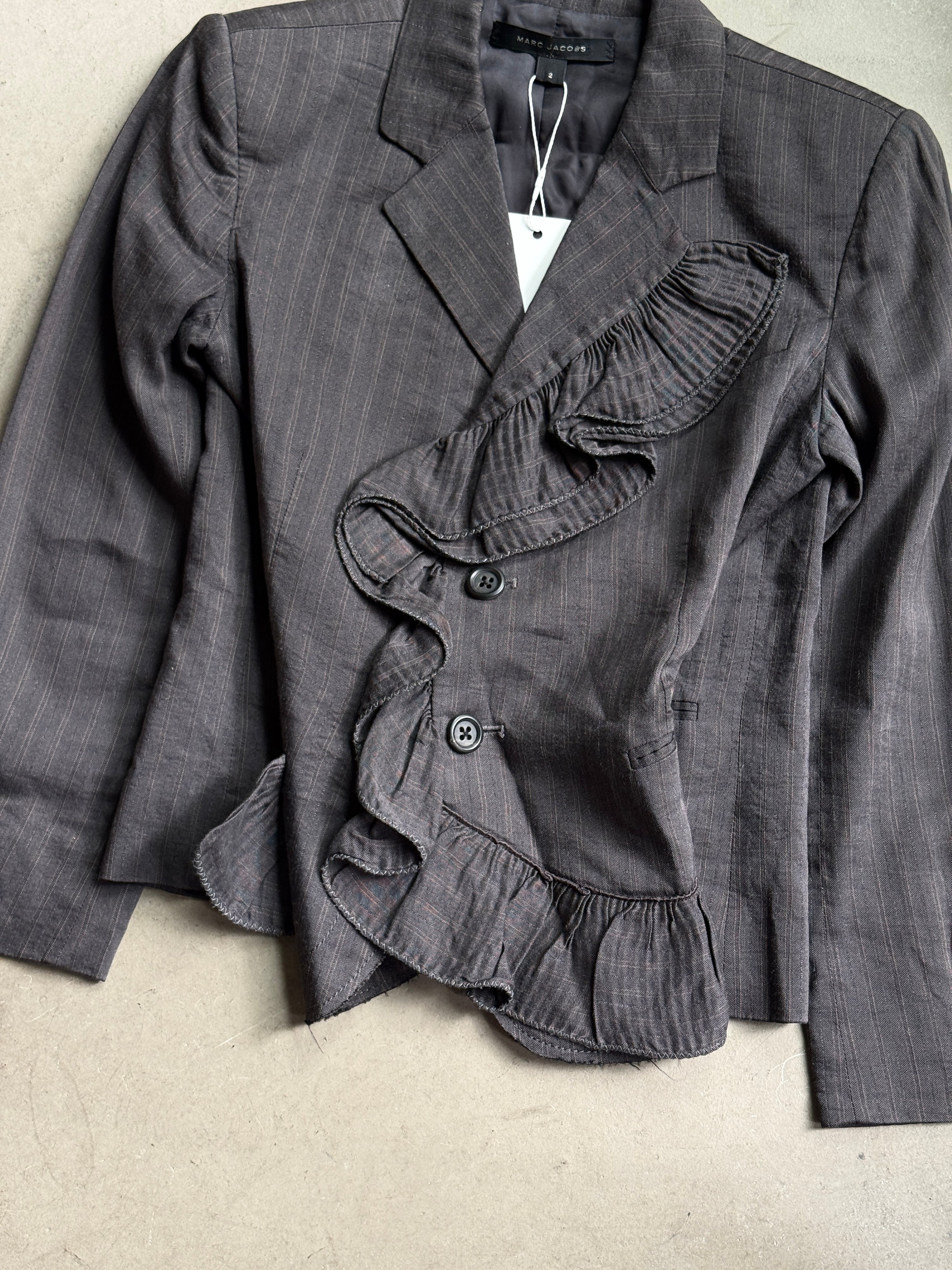 Vintage 2000s Marc Jacobs Pinstripe Ruffle Cropped Blazer