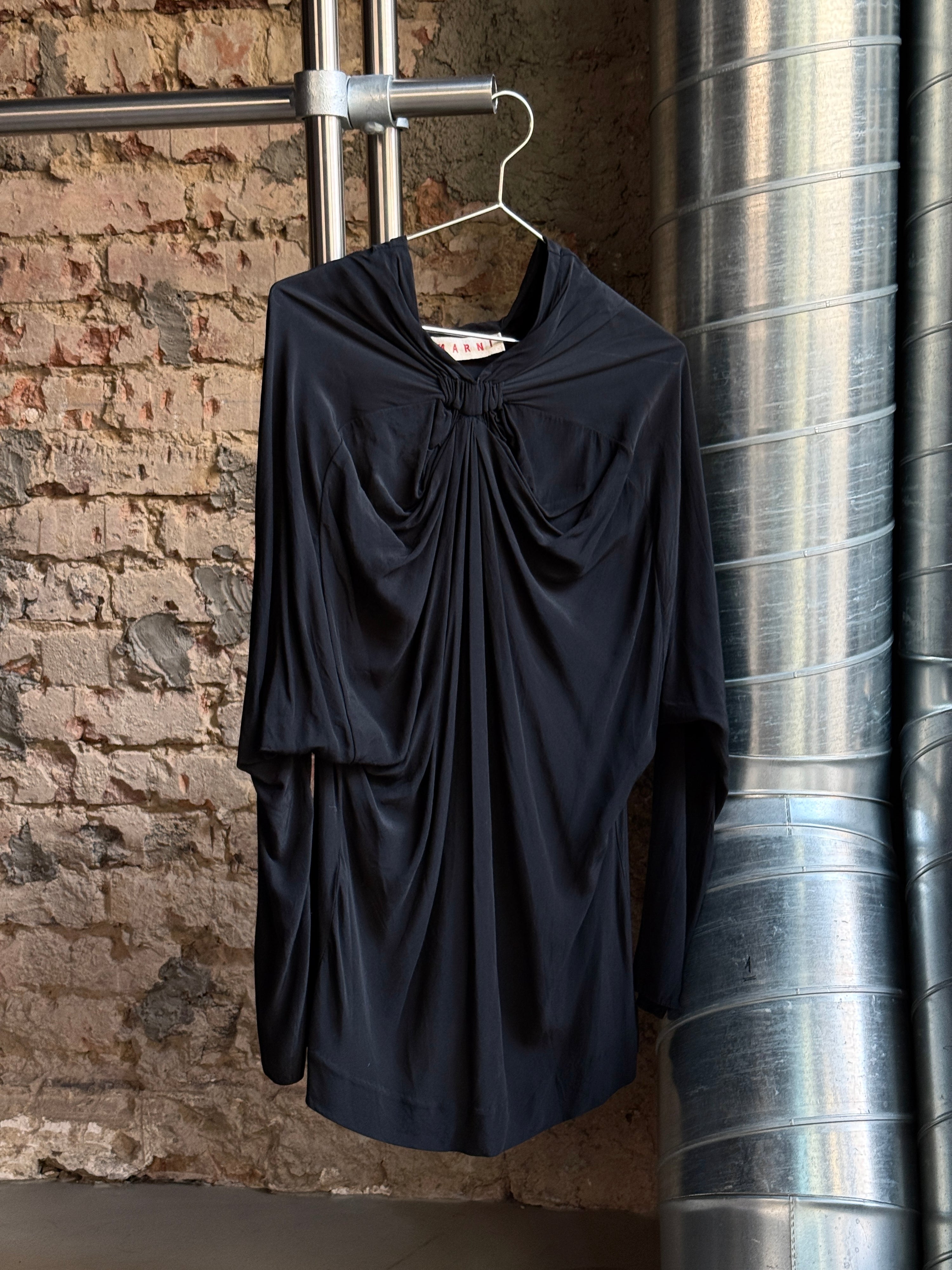 2000s Marni Crinkle Drape Blouse Black - M
