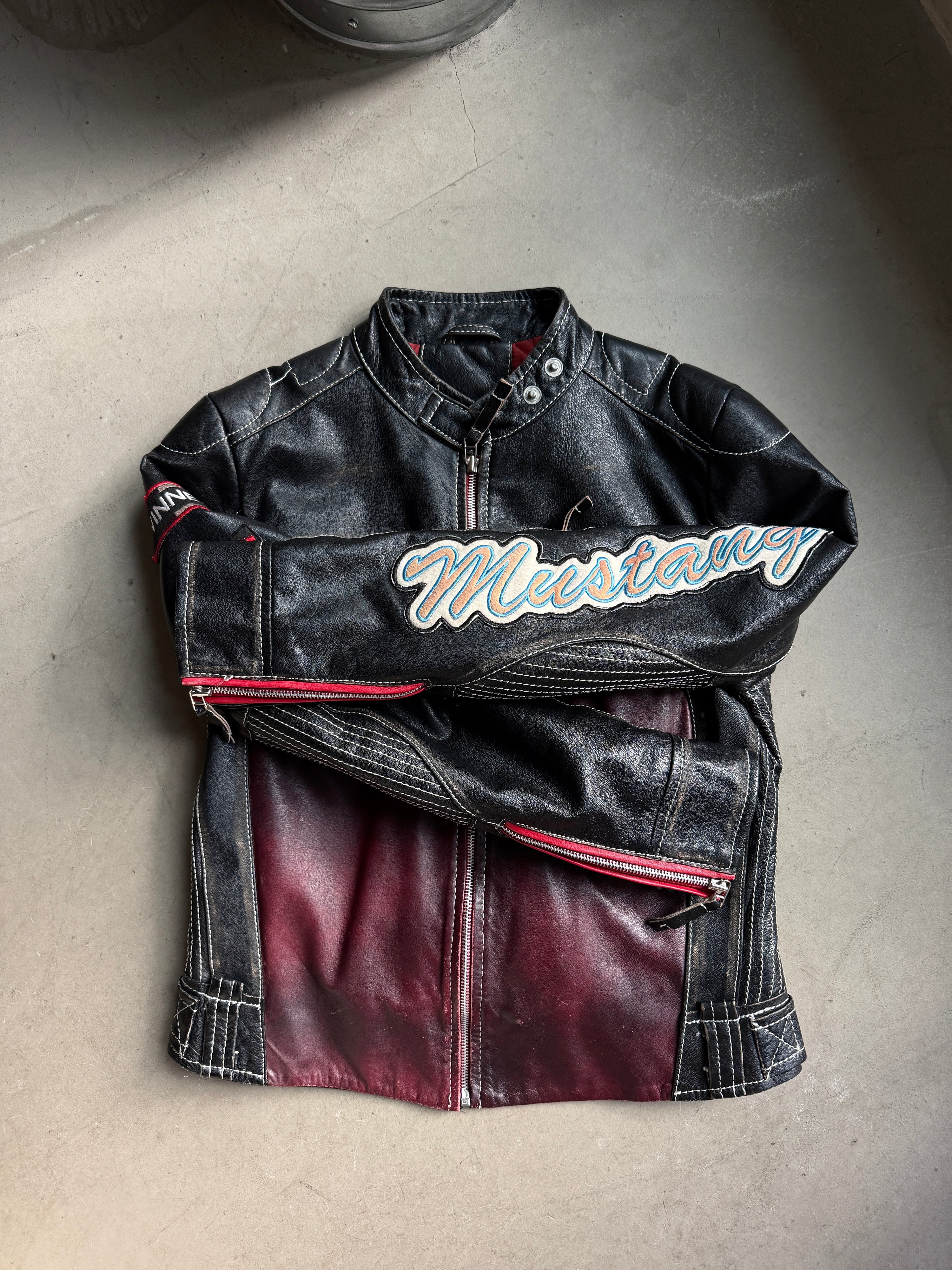 Vintage Mustang "MSD32" Biker Leather Jacket Black - S