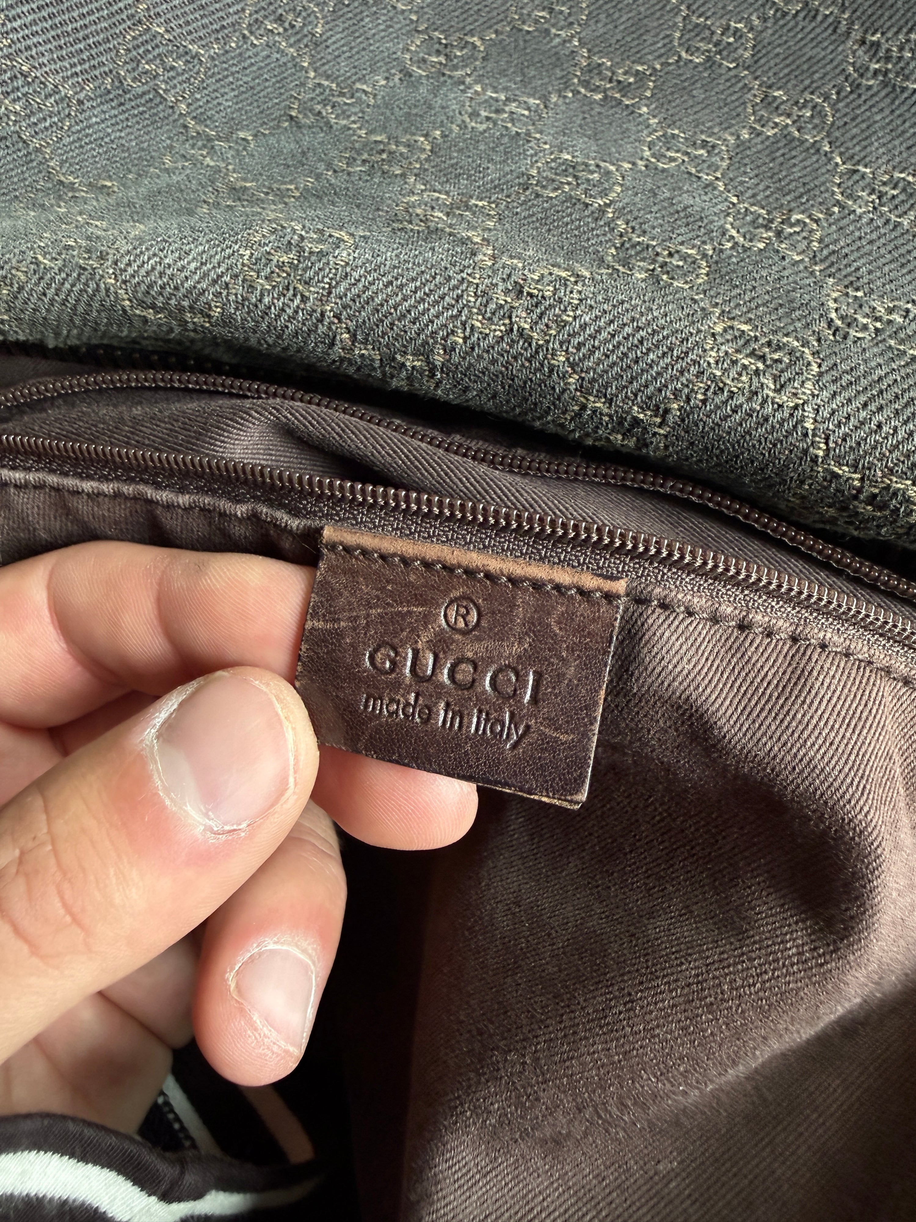 Vintage Gucci GG Cloth Hobo Bag Dark Brown