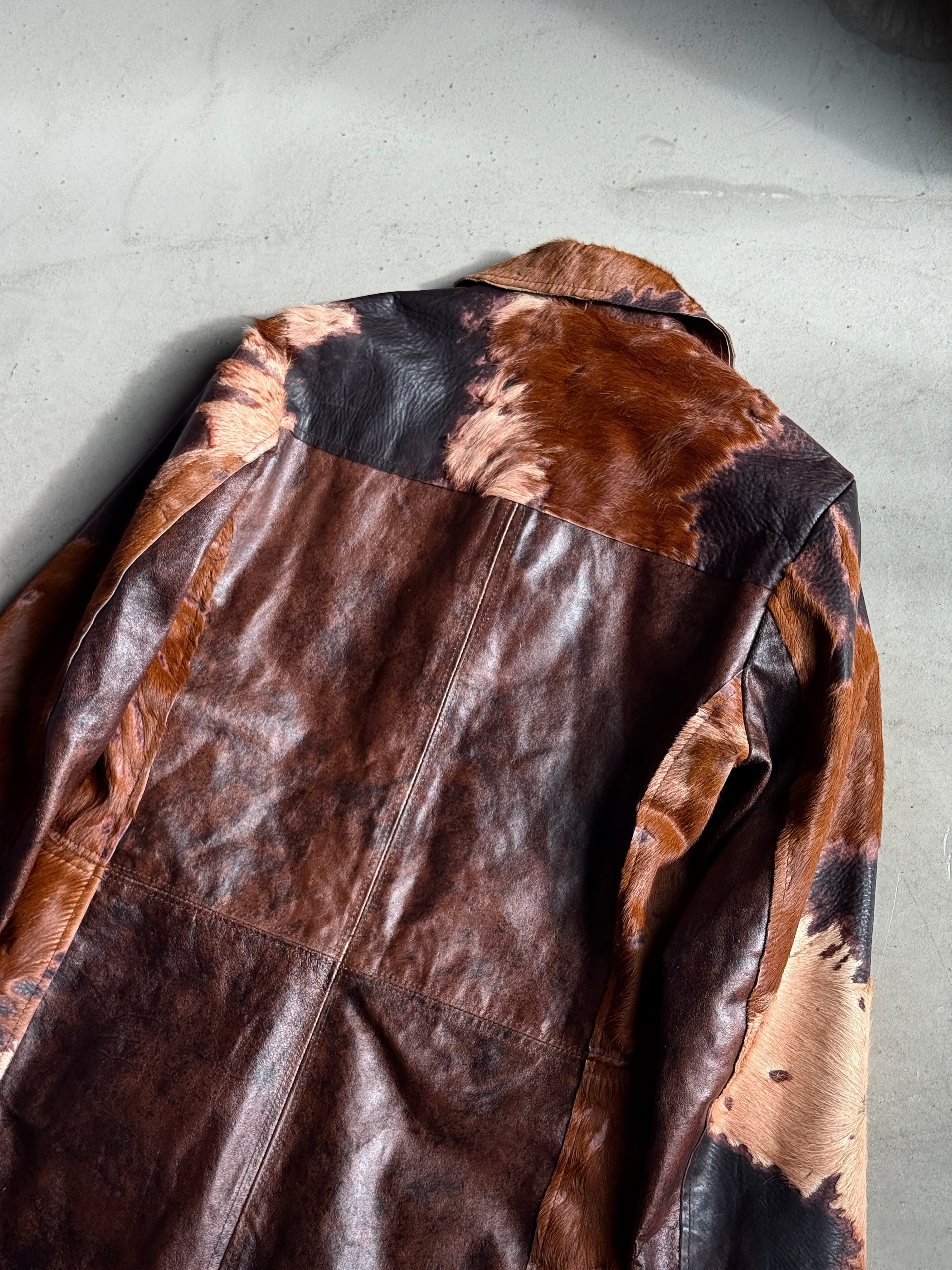 Vintage 2000s Imperial Cowhide Pony Hair Leather Coat Brown - M