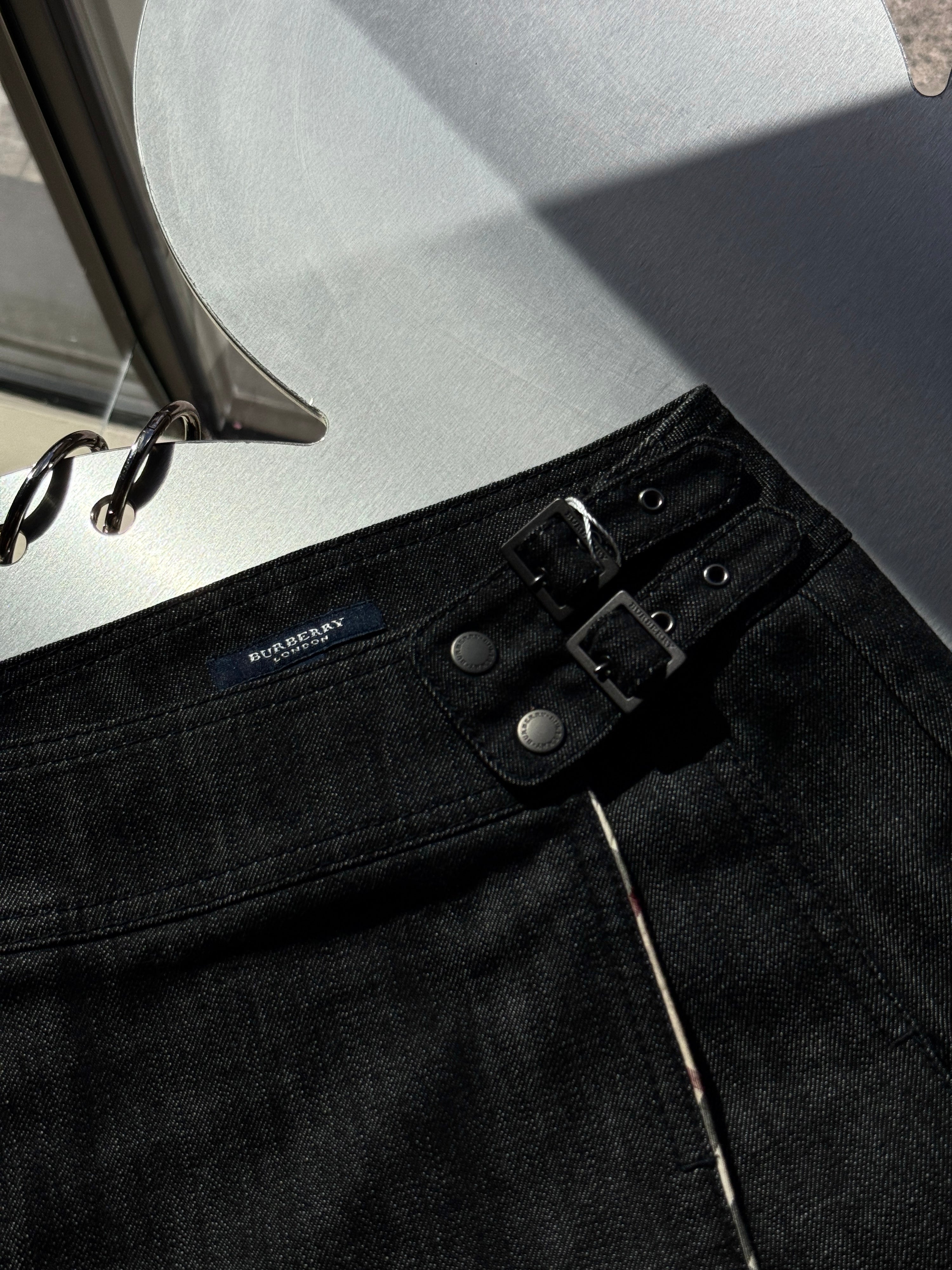 2000s Wrapped Pleated Burberry Denim Skirt Charcoal - W26